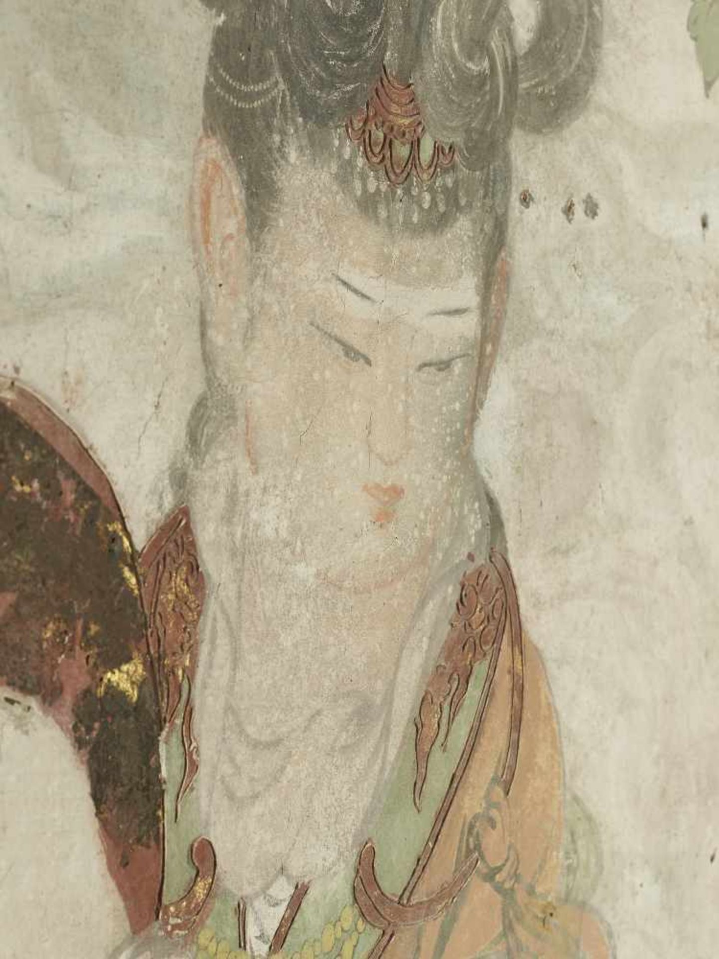 A STUCCO FRESCO, YUAN-MINGChina, 13th-16th century. Polychrome fresco painting with a celestial - Image 4 of 6