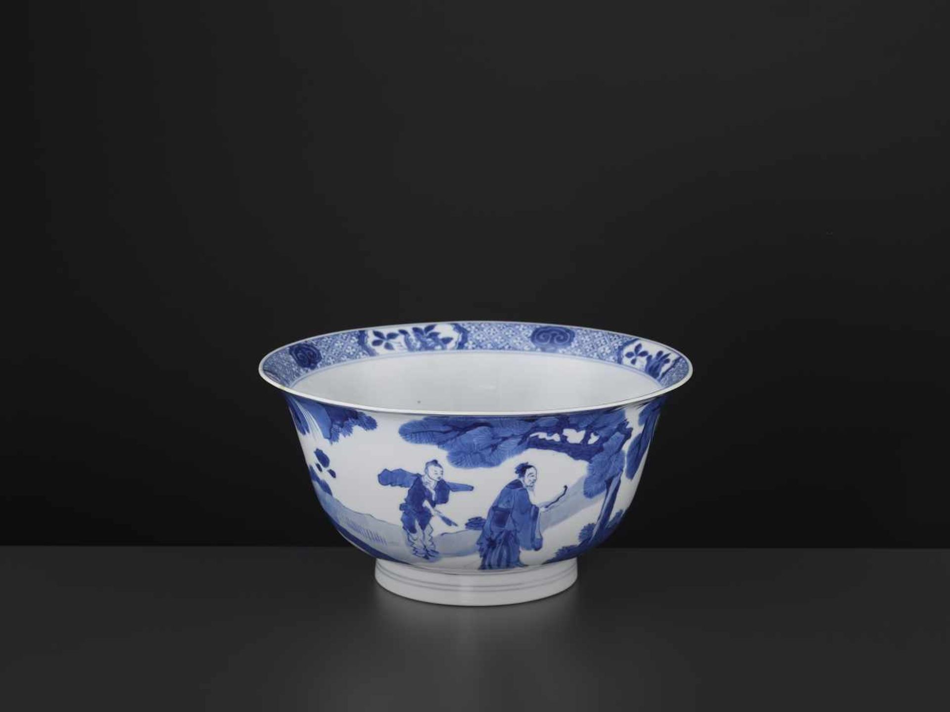 A KANGXI PERIOD WEIQI PLAYER BOWLChina, 1662-1722. Skillfully painted in striking cobalt-blue with - Image 8 of 11