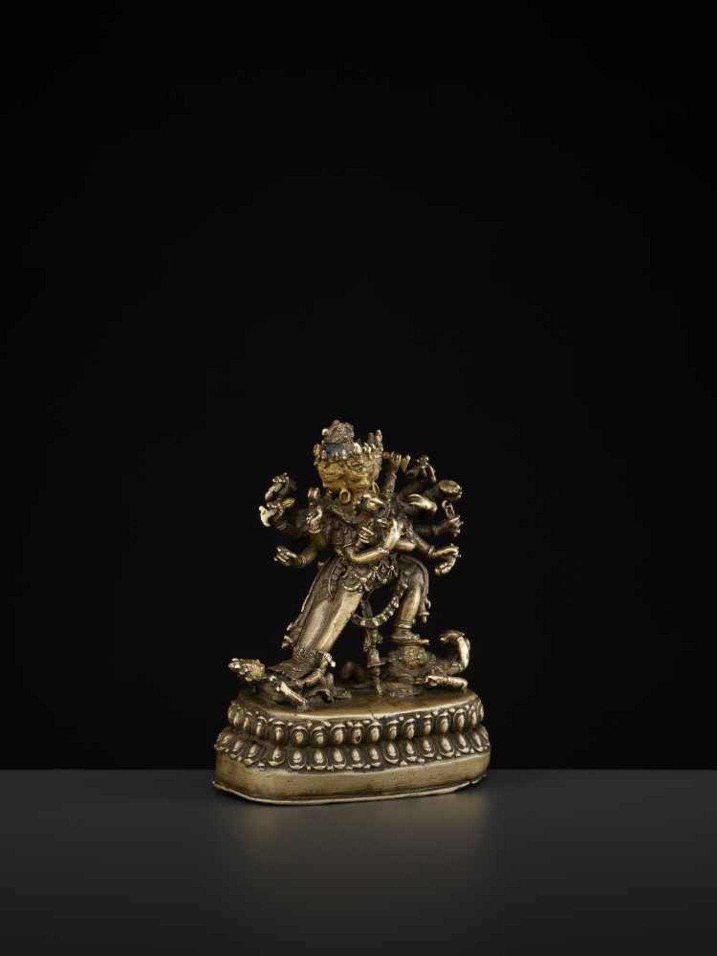 A CAKRASAMVARA BRONZE 17TH CENTURY Nepal. The four-headed and twelve-armed Cakrasamvara entangled by - Image 13 of 15