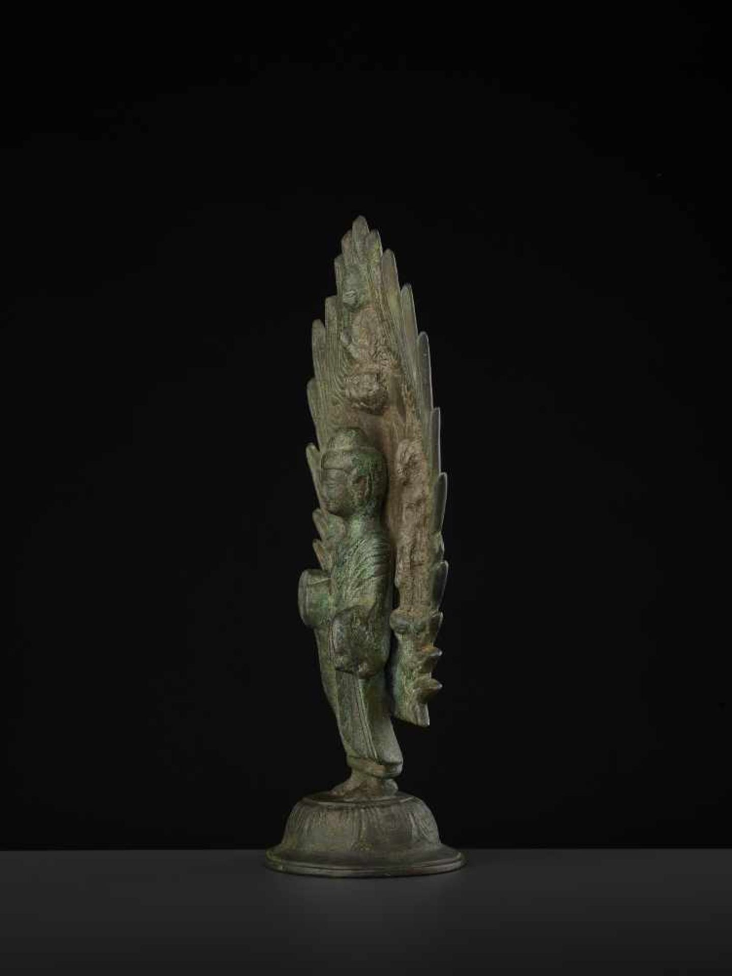 A BRONZE BUDDHA DATED 571 China, Northern Qi dynasty. Cast and incised bronze with a rich, - Image 5 of 11