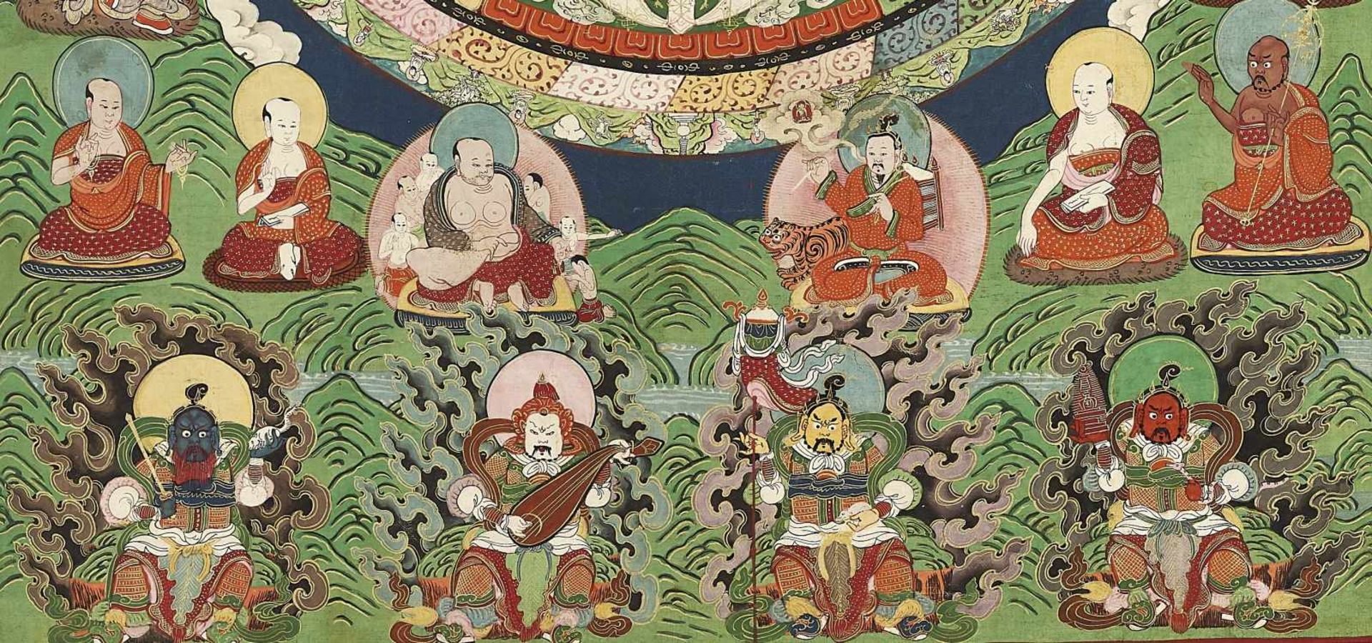 AN 18 ARHATS MANDALA 19TH CENTURYHimalayan. The Mandala with Chakrasamvara in the center is - Image 4 of 7