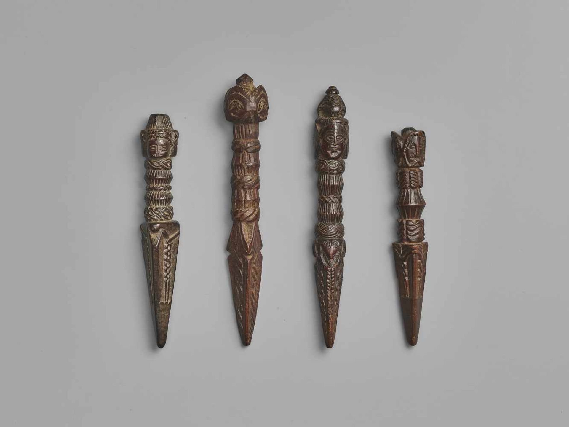 FOUR NEPALESE CARVED WOOD PHURBUSNepal, 17th-19th century. This lot comprises four phurbus, each - Image 2 of 7