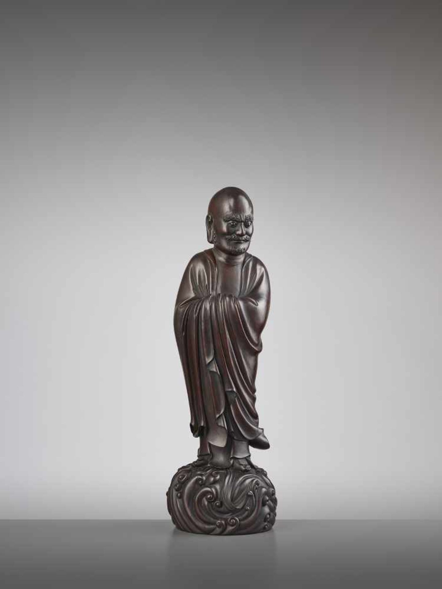 A ZITAN STATUE OF DAMO 18TH CENTURYChina, late 17th- mid 18th century. The large statue is - Image 3 of 10
