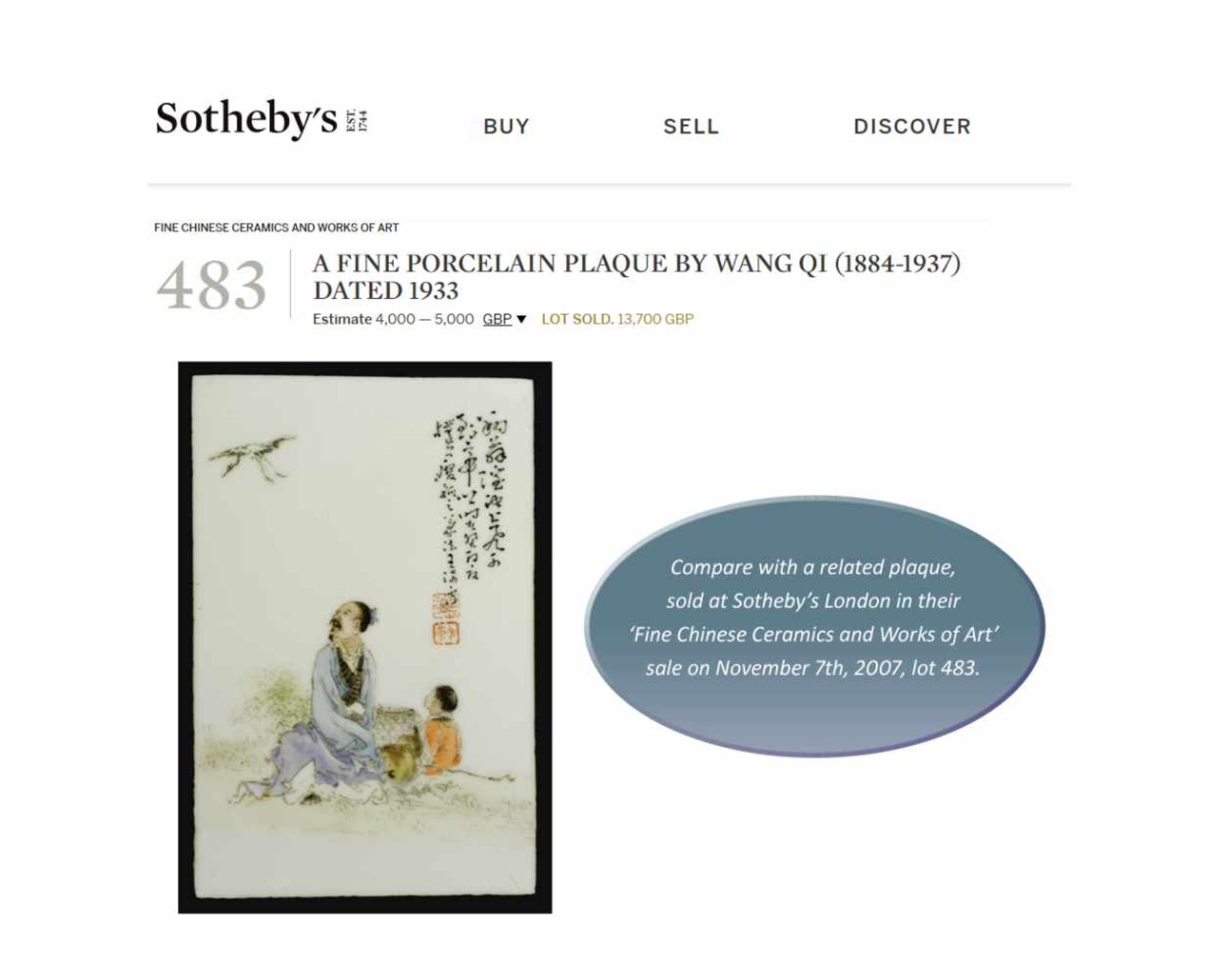 A PORCELAIN PLAQUE BY WANG QI, 1931China, signed Xichang Taomi daoren Wang Qi and dated 1931. Two - Bild 4 aus 5