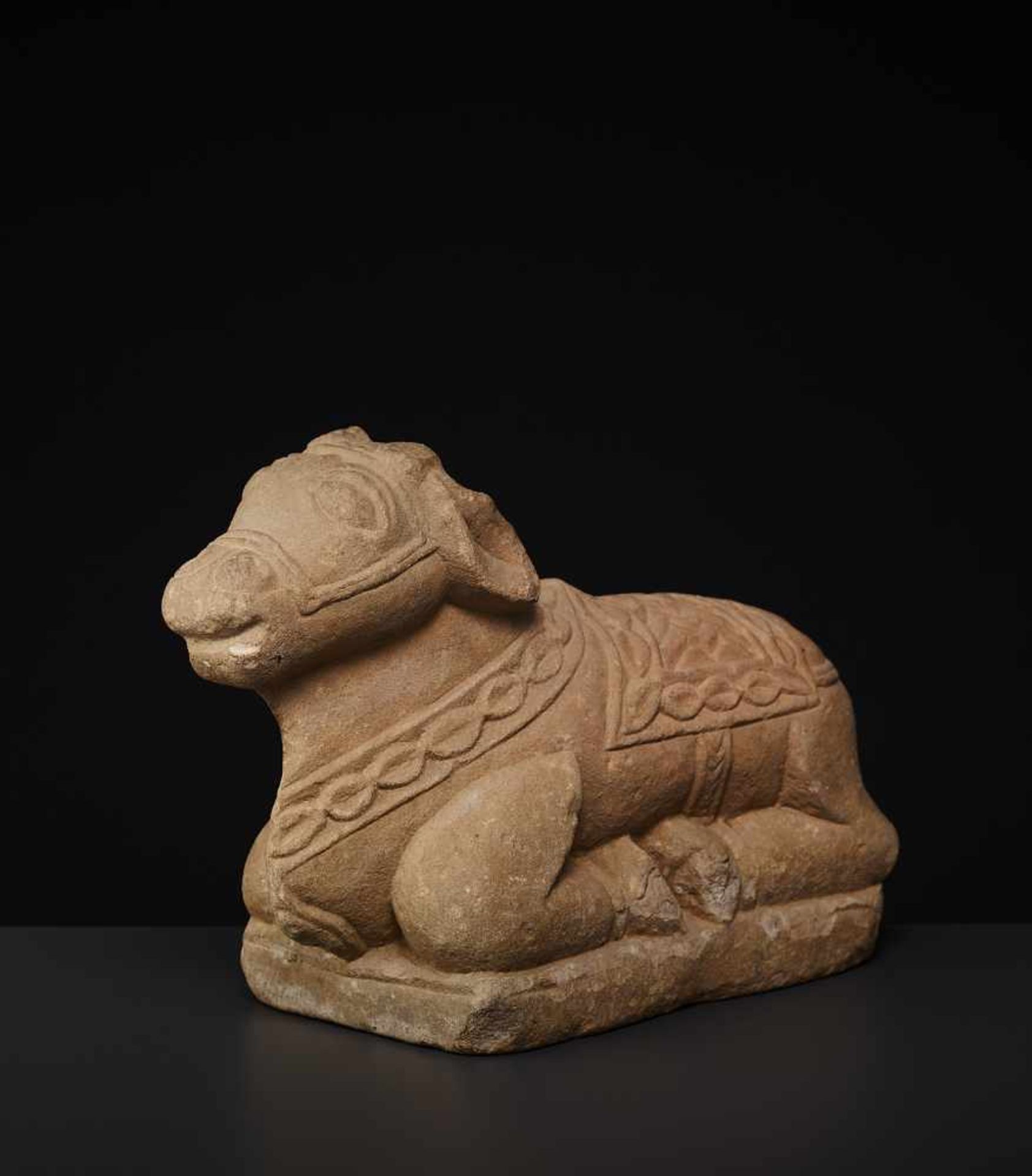 A SANDSTONE NANDI 15TH CENTURYIndia, Uttar Pradesh, 15th-16th century. The divine bull and companion - Image 3 of 8