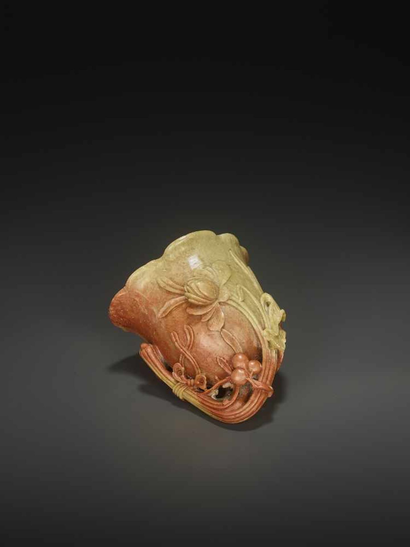 A SOAPSTONE LIBATION CUP, QINGChina, late 18th- mid-19th century. With matching carved hardwood - Image 5 of 7