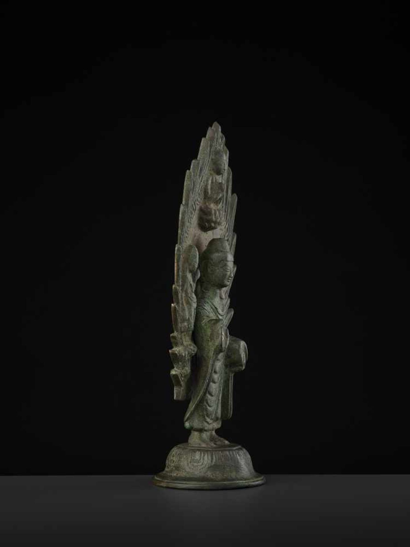 A BRONZE BUDDHA DATED 571 China, Northern Qi dynasty. Cast and incised bronze with a rich, - Image 7 of 11