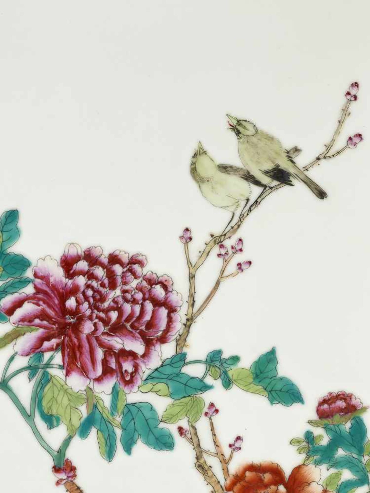 A SPRING PLAQUE, PORCELAIN, 1903 China, cyclical dating guimao (1903). Painted in vivid Famille Rose - Image 3 of 6