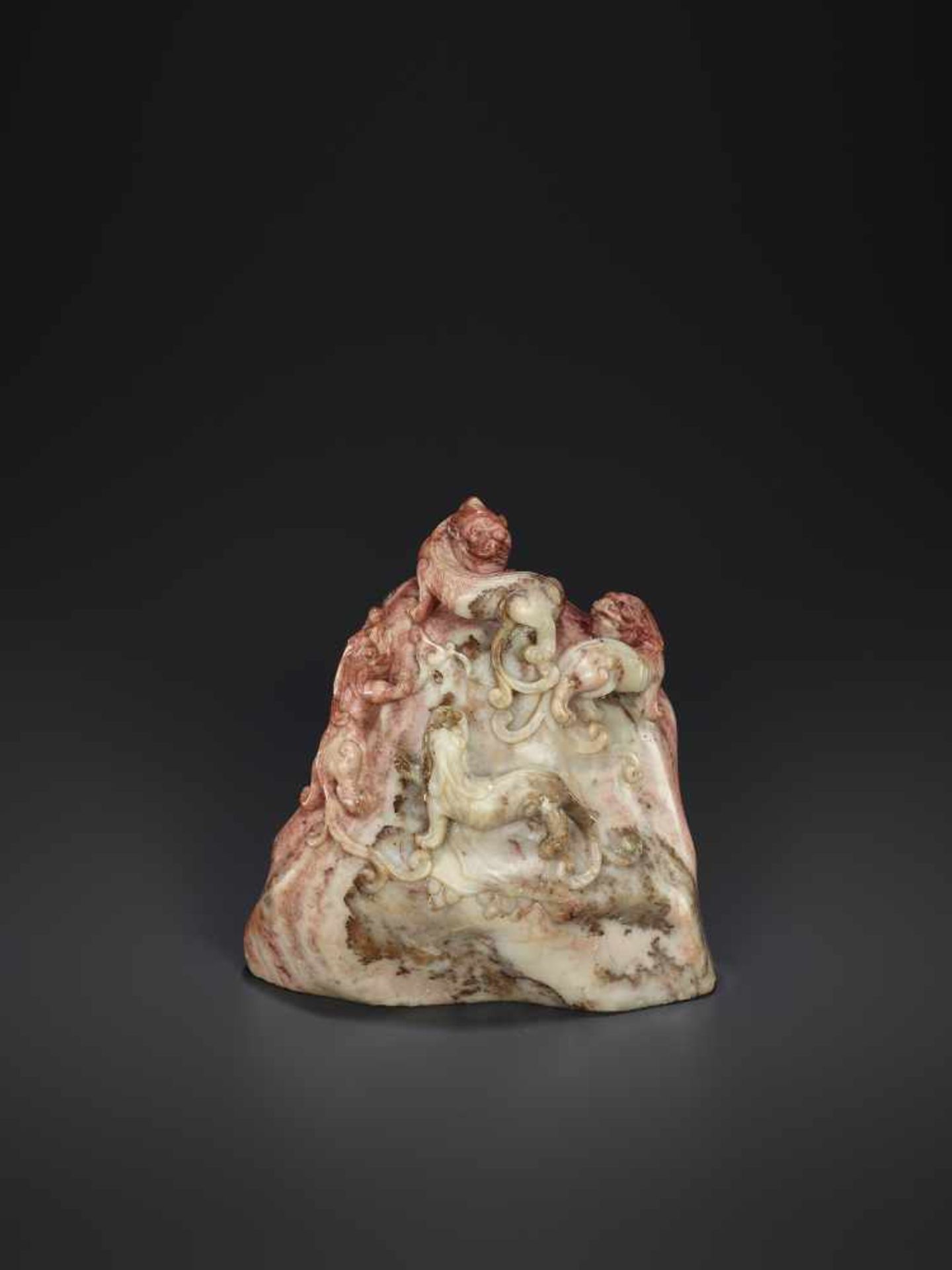 A SOAPSTONE CHILONG MOUNTAIN, QINGChina, 1750-1850. An inspiring work depicting four Chilong - Image 2 of 8