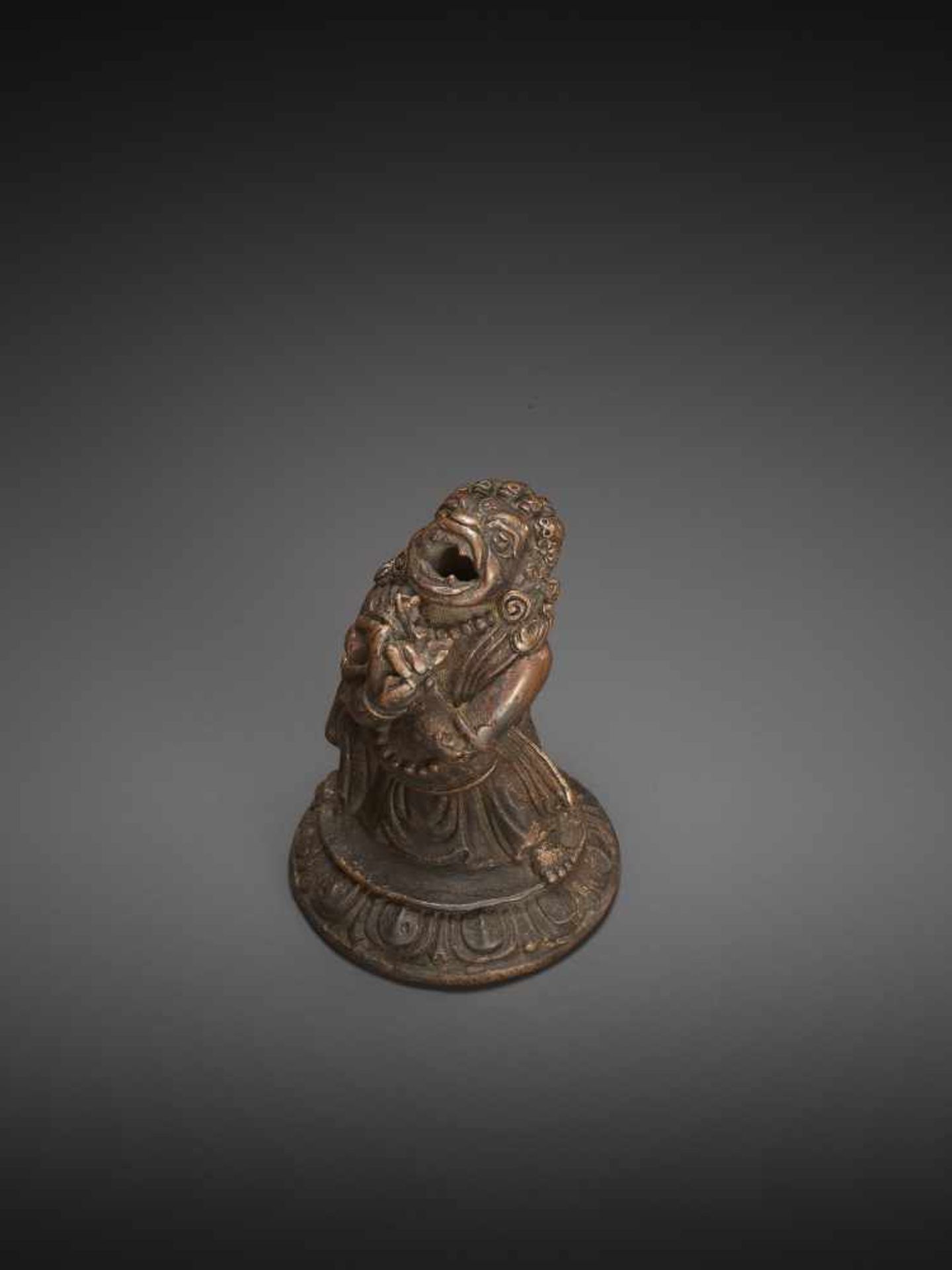 A WRATHFUL TANTRIC DEITY 17TH CENTURYA remarkable Tibetan copper bronze of a wrathful deity - Image 3 of 9