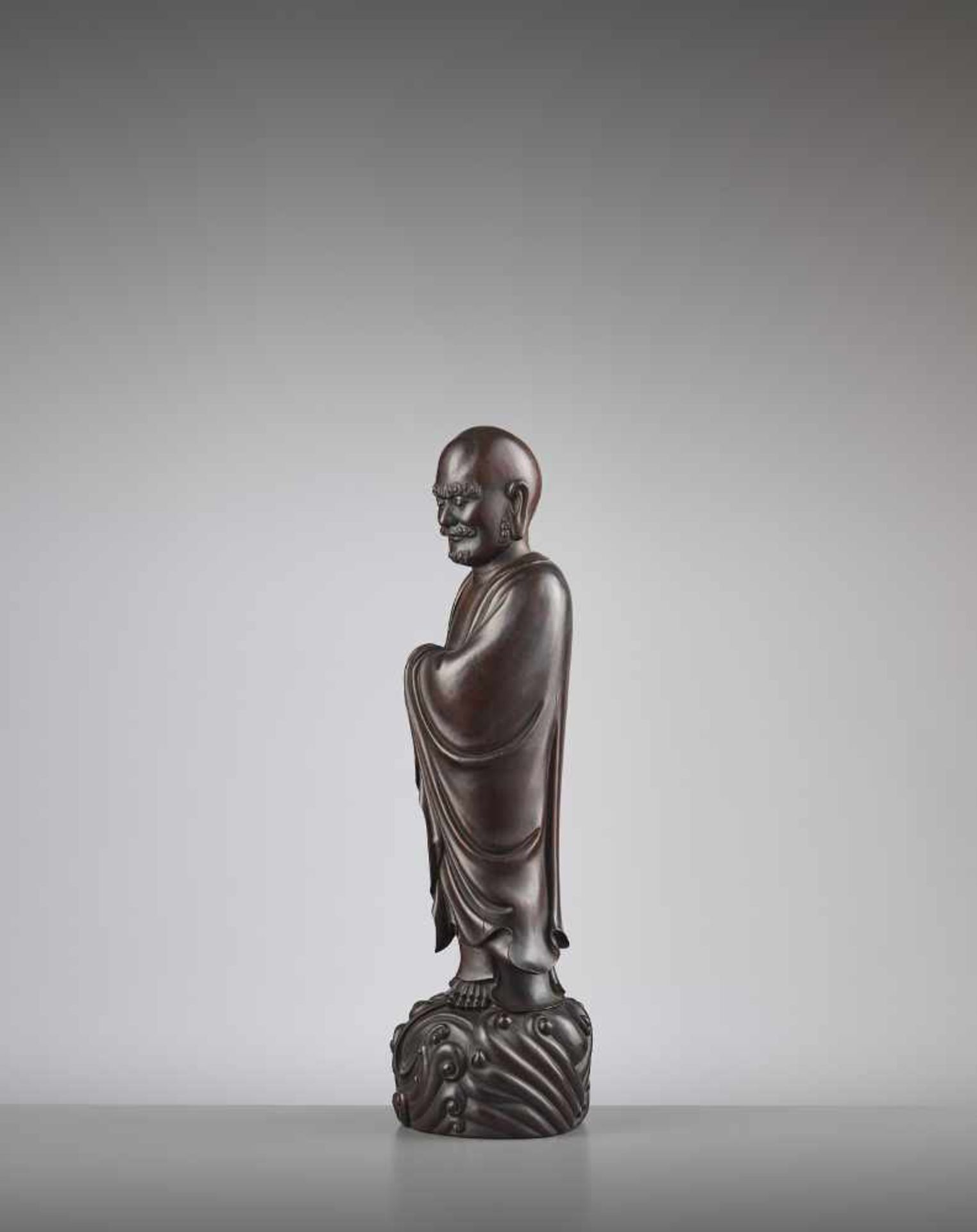 A ZITAN STATUE OF DAMO 18TH CENTURYChina, late 17th- mid 18th century. The large statue is - Image 4 of 10