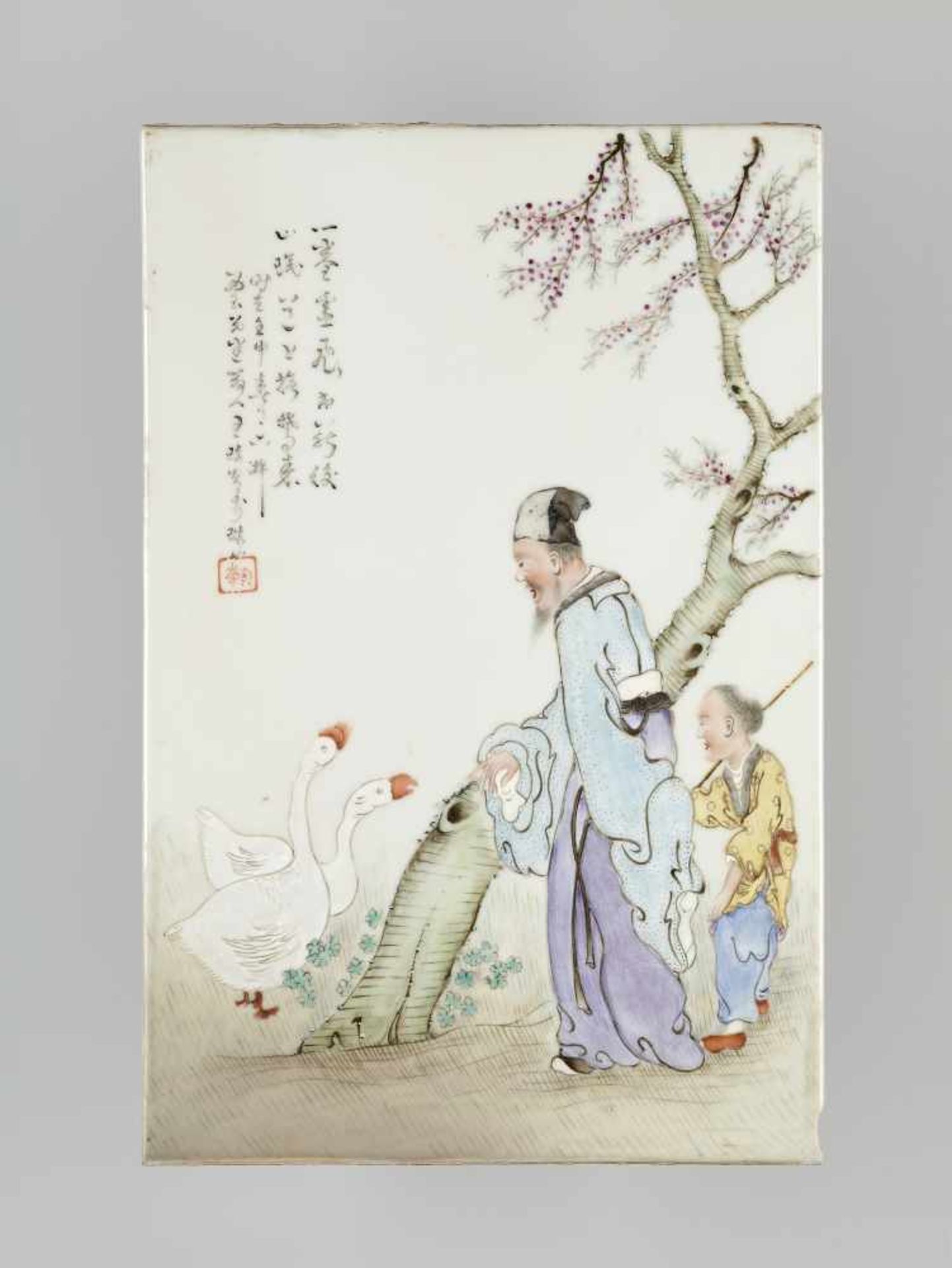 A PORCELAIN PLAQUE BY WANG QI, 1932China, signed Taomi sanren Wang Qi and dated 1932. Seal Tao Zhai.