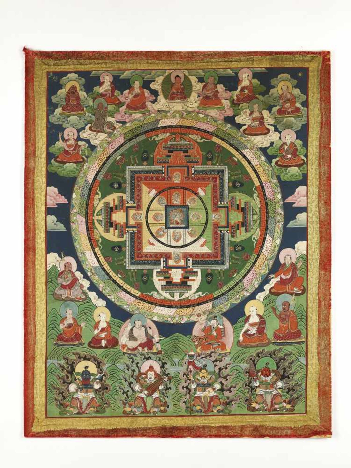 AN 18 ARHATS MANDALA 19TH CENTURYHimalayan. The Mandala with Chakrasamvara in the center is