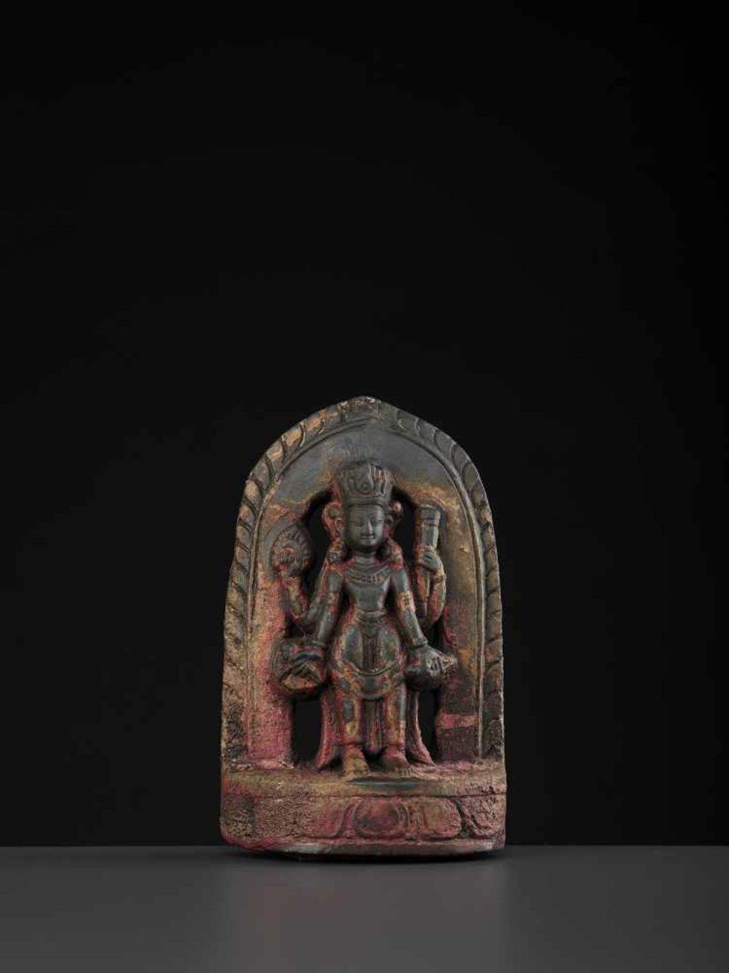 A NEPALESE STELE OF VISHNU, MALLA16th century. Newar, Kathmandu Valley, Malla period. Black