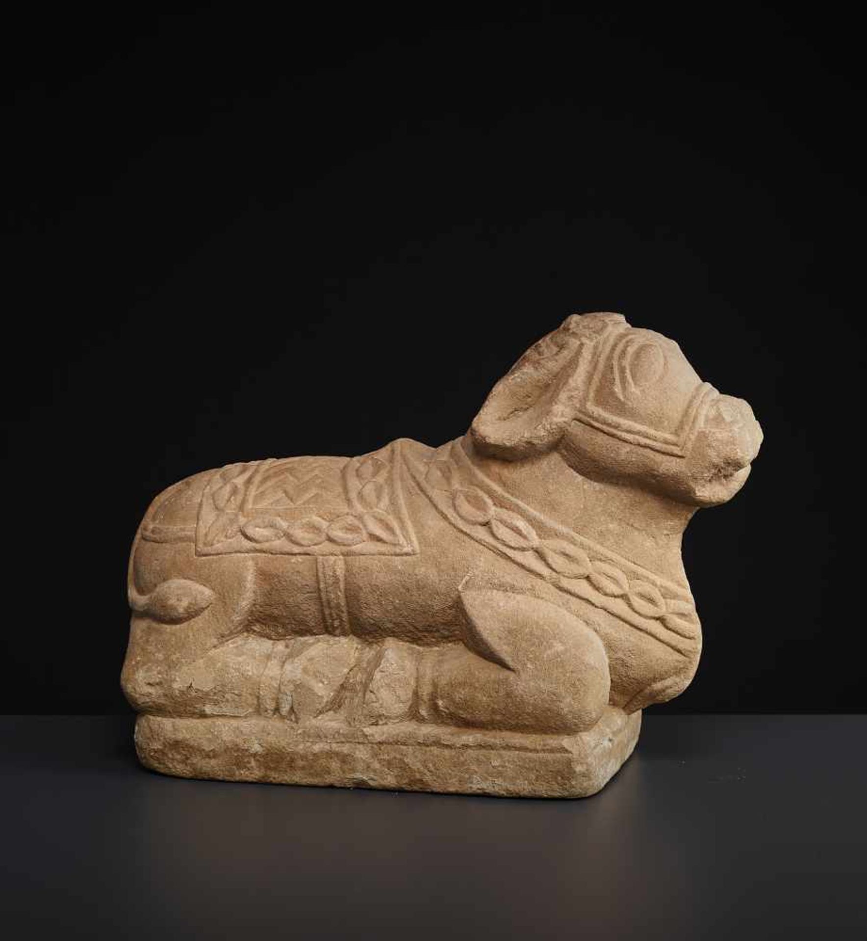 A SANDSTONE NANDI 15TH CENTURYIndia, Uttar Pradesh, 15th-16th century. The divine bull and companion - Image 2 of 8