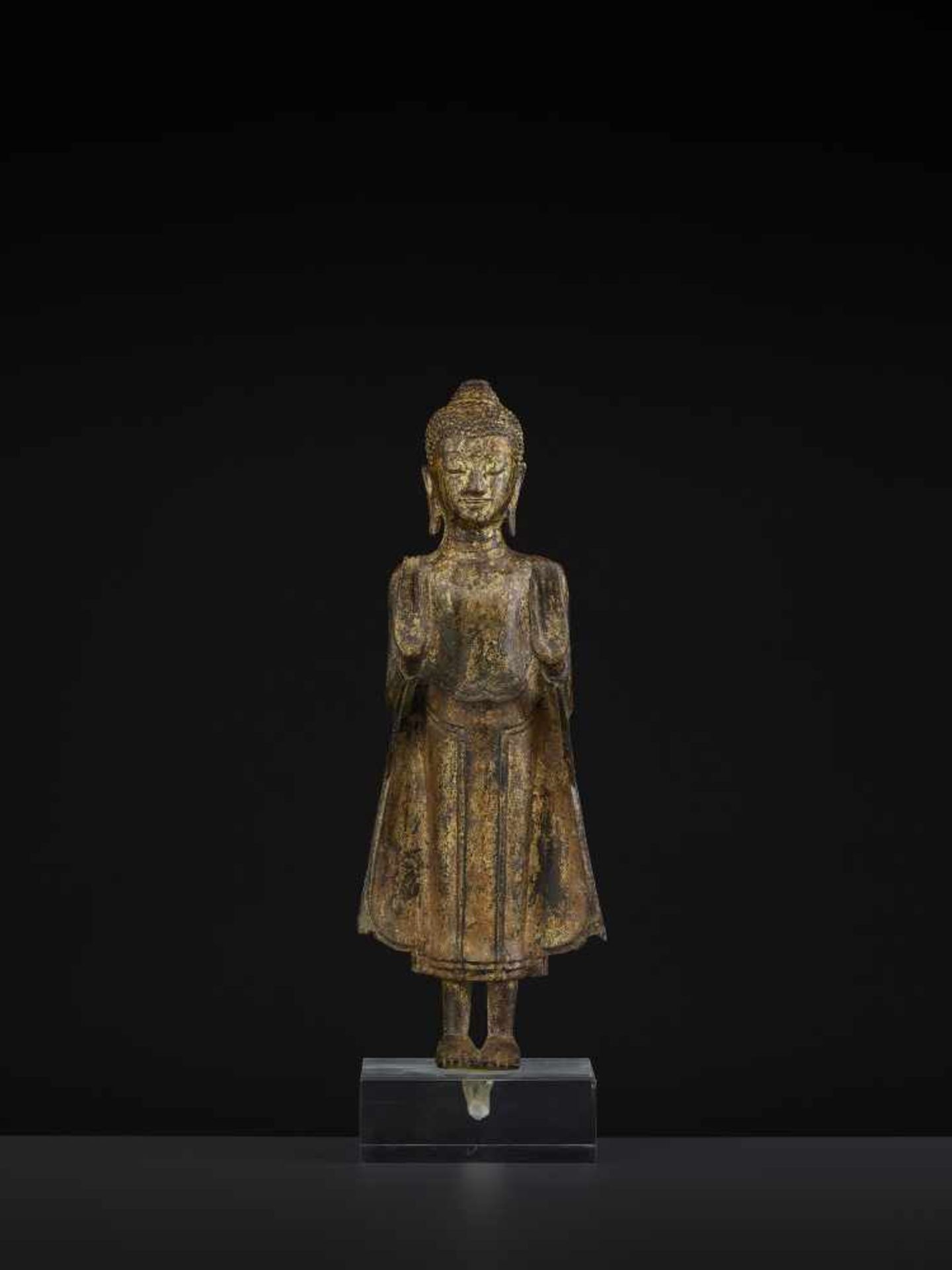 BUDDHA SHAKYAMUNI 17TH CENTURY Thailand, Ayutthaya period. The bronze statue with rich gold- - Image 3 of 7