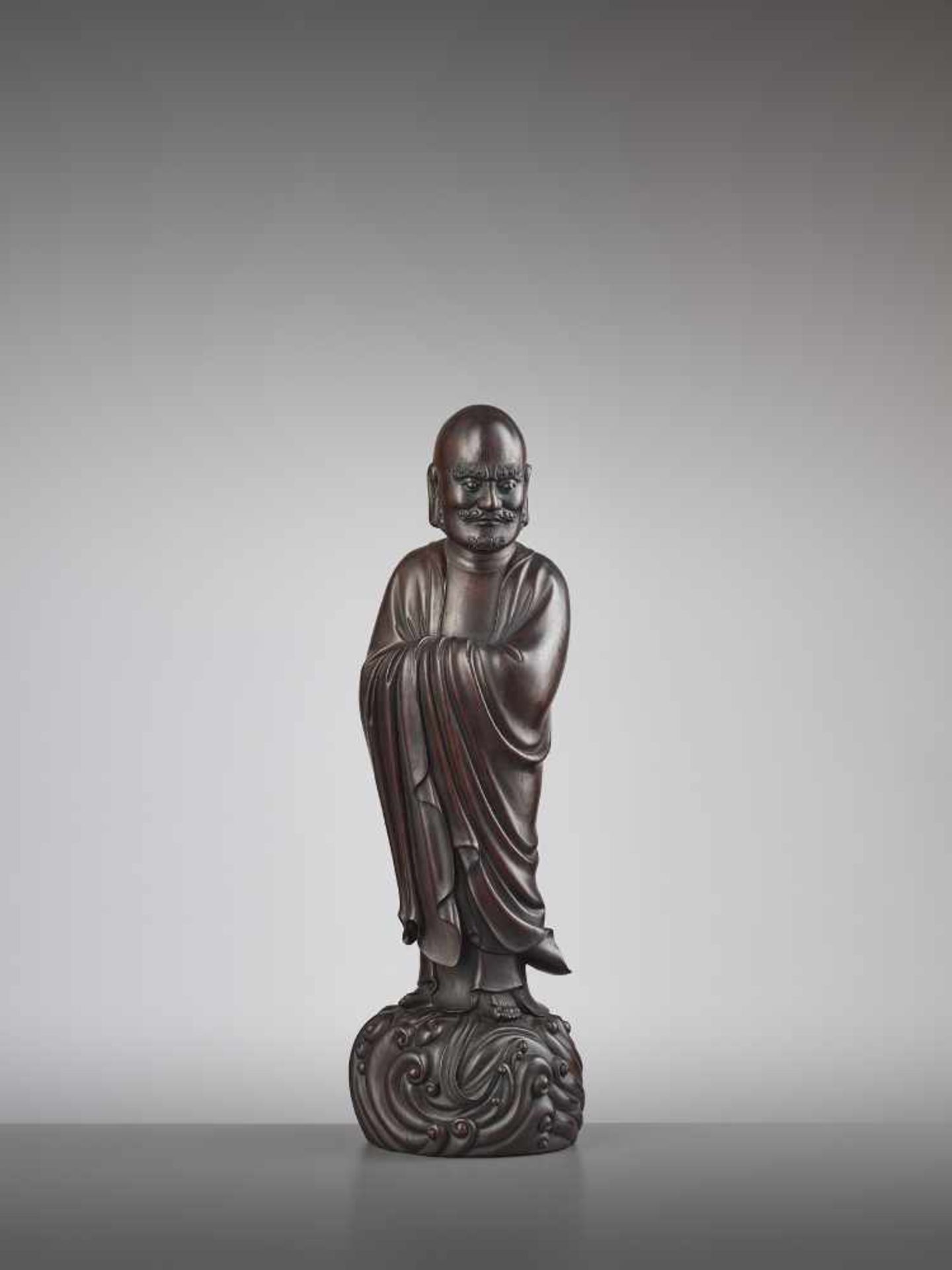 A ZITAN STATUE OF DAMO 18TH CENTURYChina, late 17th- mid 18th century. The large statue is - Image 2 of 10