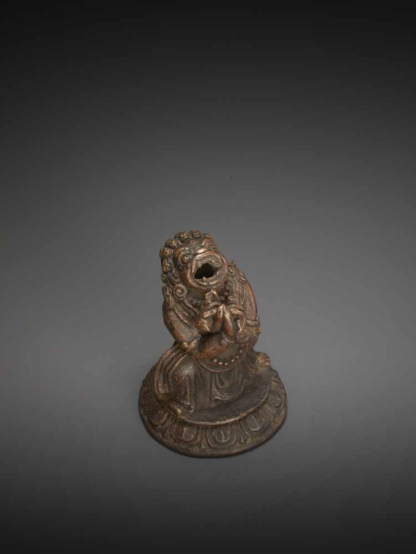 A WRATHFUL TANTRIC DEITY 17TH CENTURYA remarkable Tibetan copper bronze of a wrathful deity - Image 2 of 9