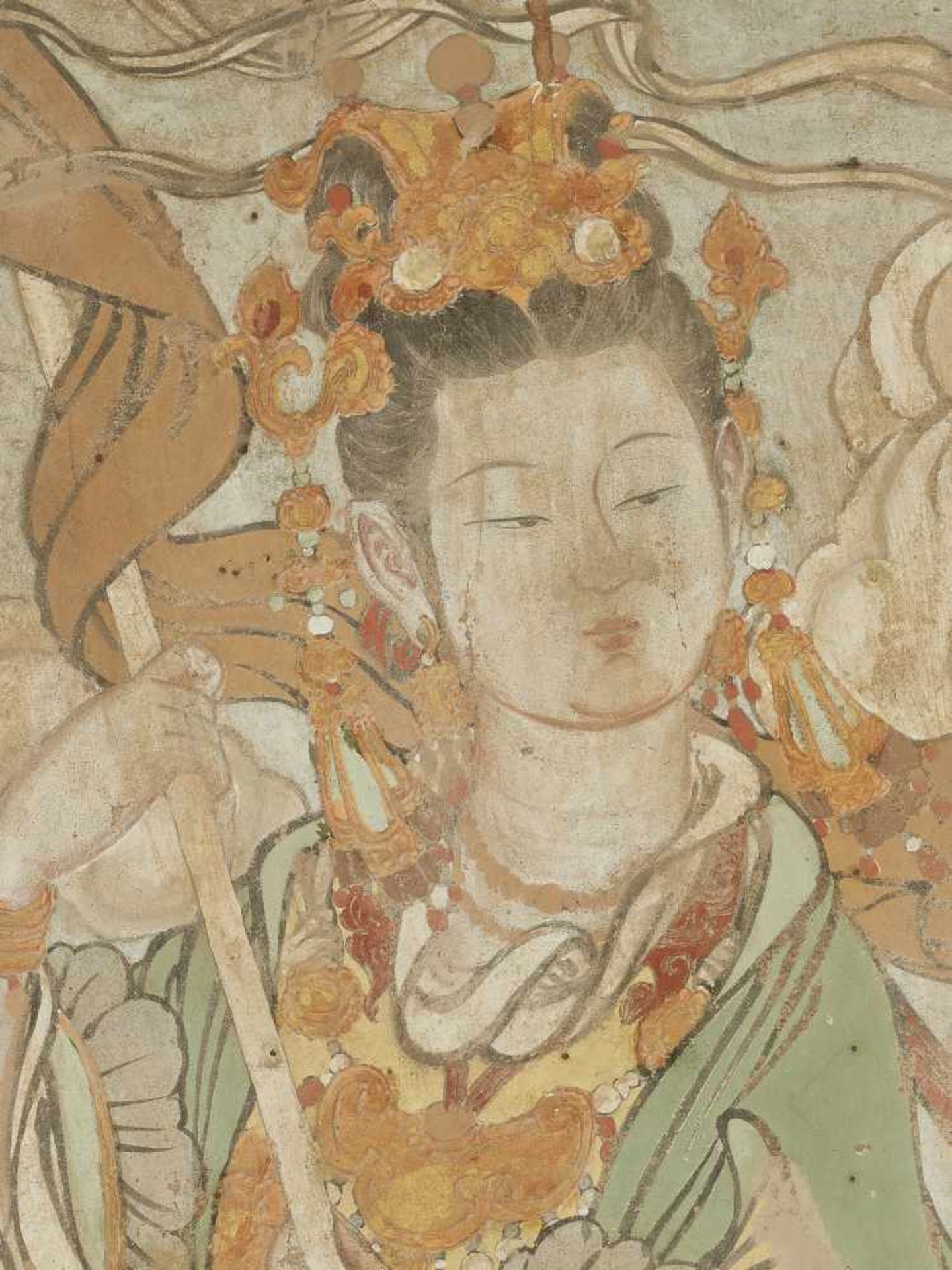 A STUCCO FRESCO, YUAN-MINGChina, 13th-16th century. Polychrome fresco painting with a celestial
