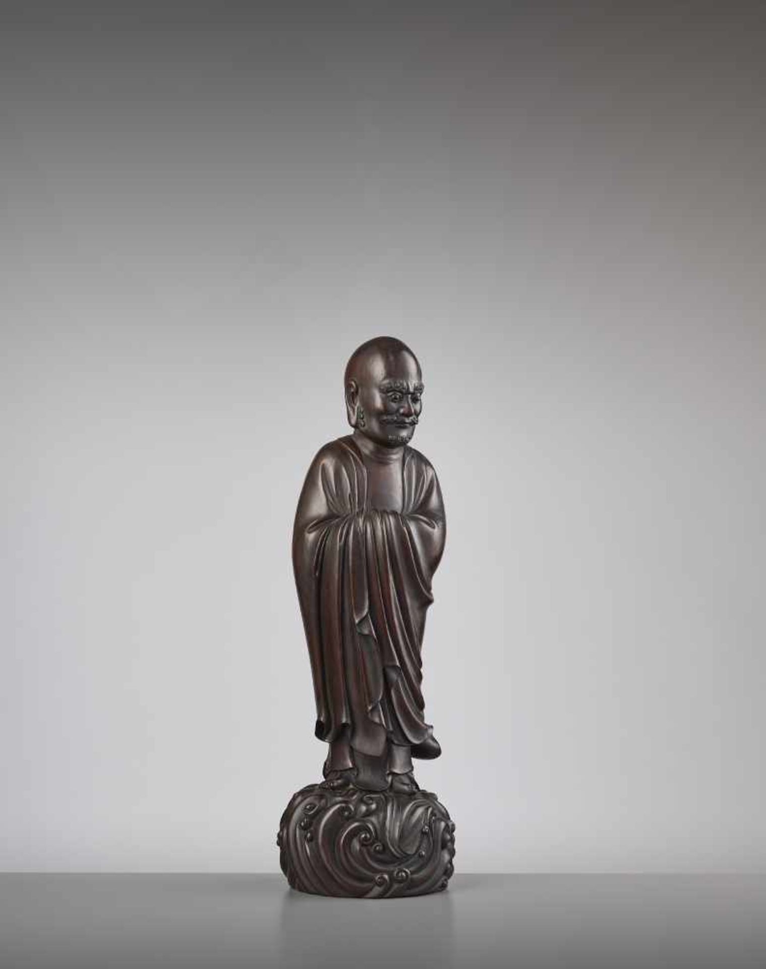 A ZITAN STATUE OF DAMO 18TH CENTURYChina, late 17th- mid 18th century. The large statue is - Image 8 of 10