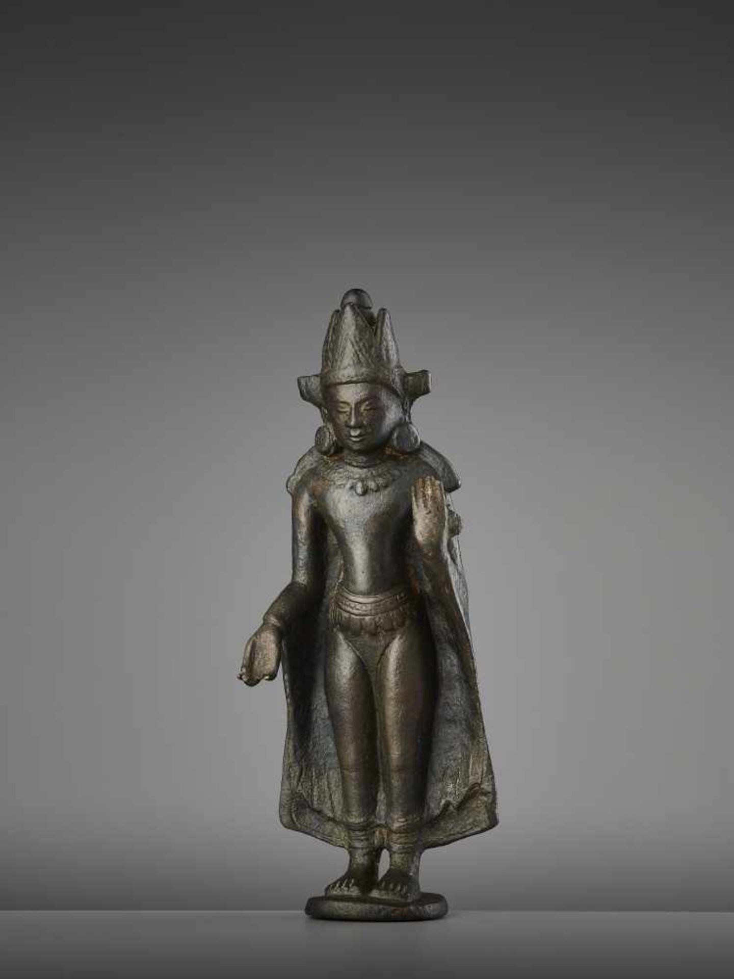 A KURKIHAR CROWNED BUDDHA BRONZEIndia, Bihar, Pala Period, 11th - 12th century. Heavily cast and - Image 2 of 6