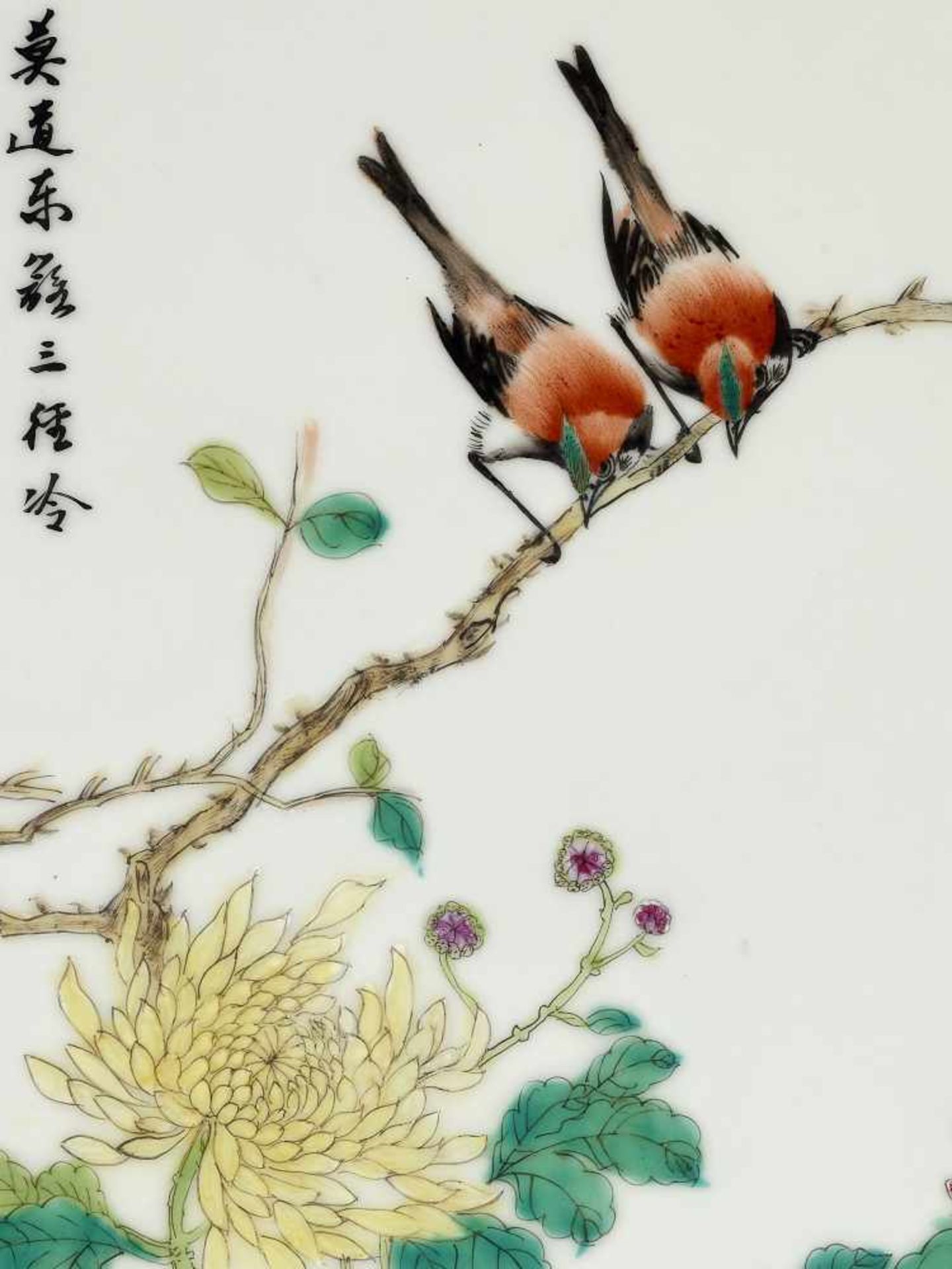 AN AUTUMN PLAQUE, PORCELAIN, 1903 China, cyclical dating guimao (1903). Painted in vivid Famille - Image 3 of 5