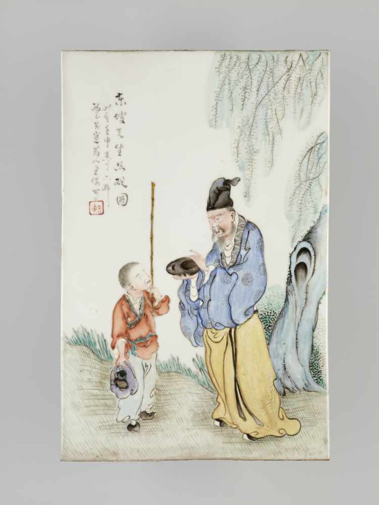 A PORCELAIN PLAQUE BY WANG QI, 1932China, signed Taomi sanren Wang Qi and dated 1932. Seal Tao Zhai.