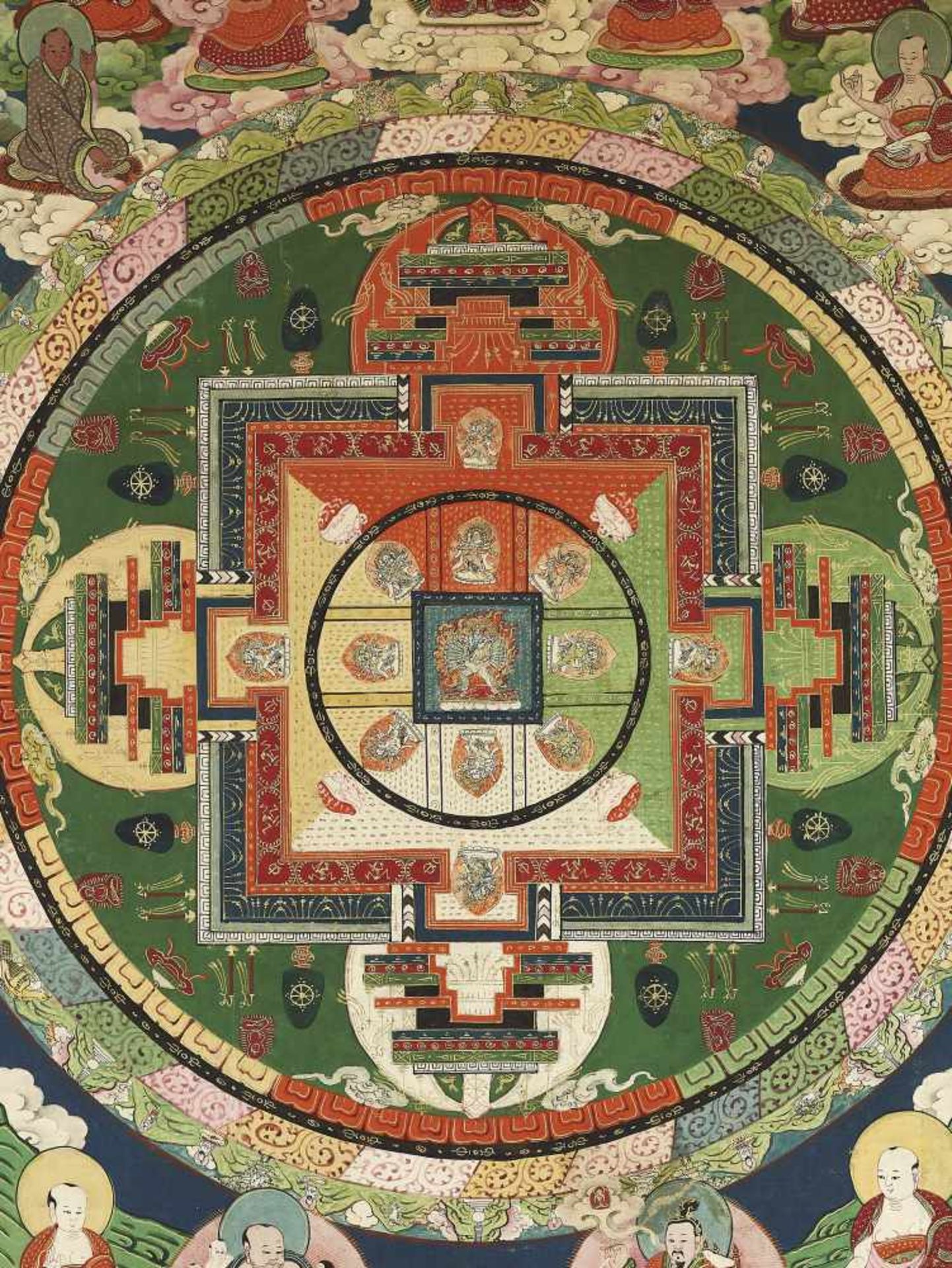 AN 18 ARHATS MANDALA 19TH CENTURYHimalayan. The Mandala with Chakrasamvara in the center is - Image 2 of 7