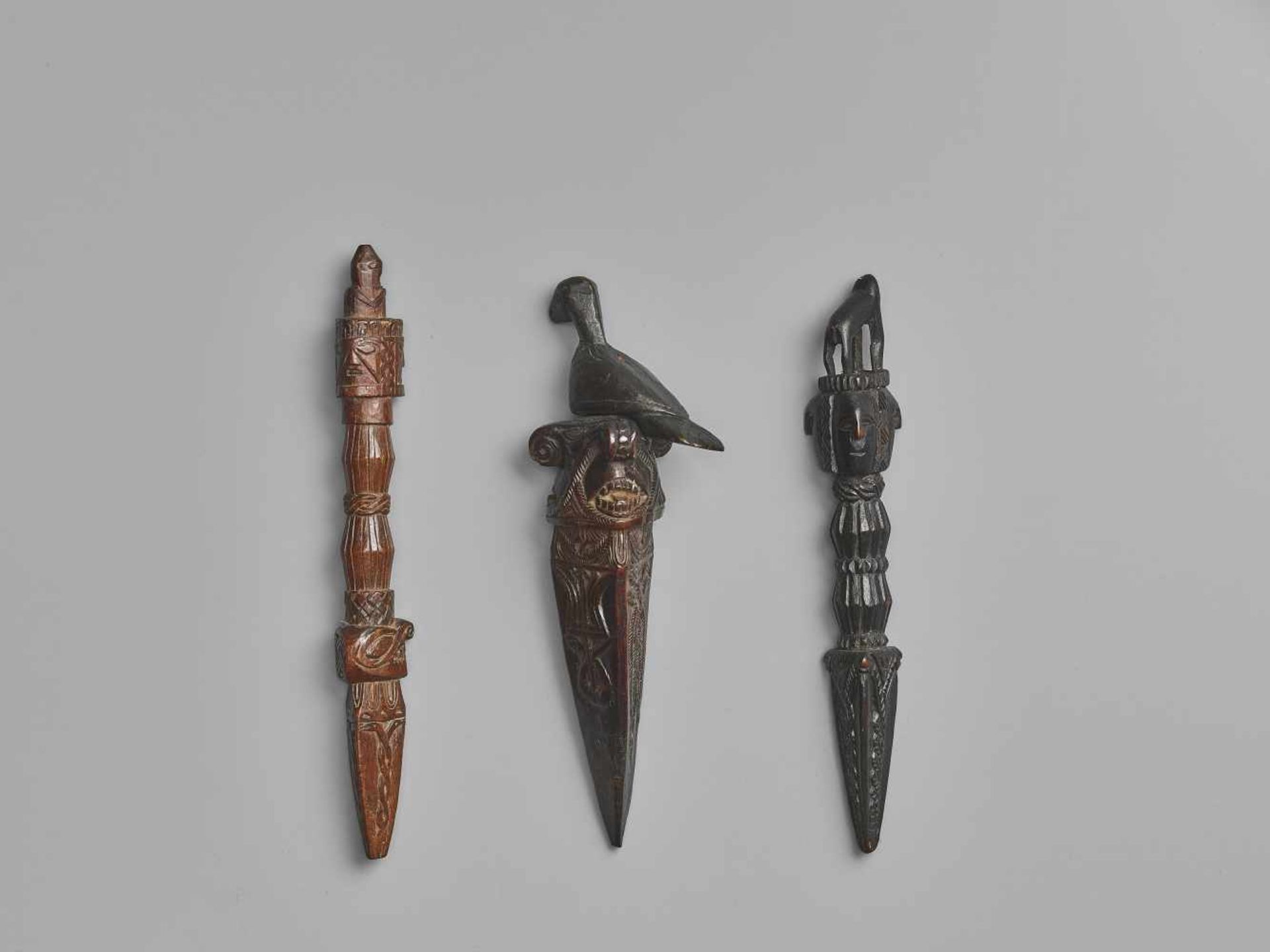 THREE NEPALESE CARVED WOOD PHURBUSNepal, 17th-19th century. This lot comprises three phurbus, two - Image 6 of 6