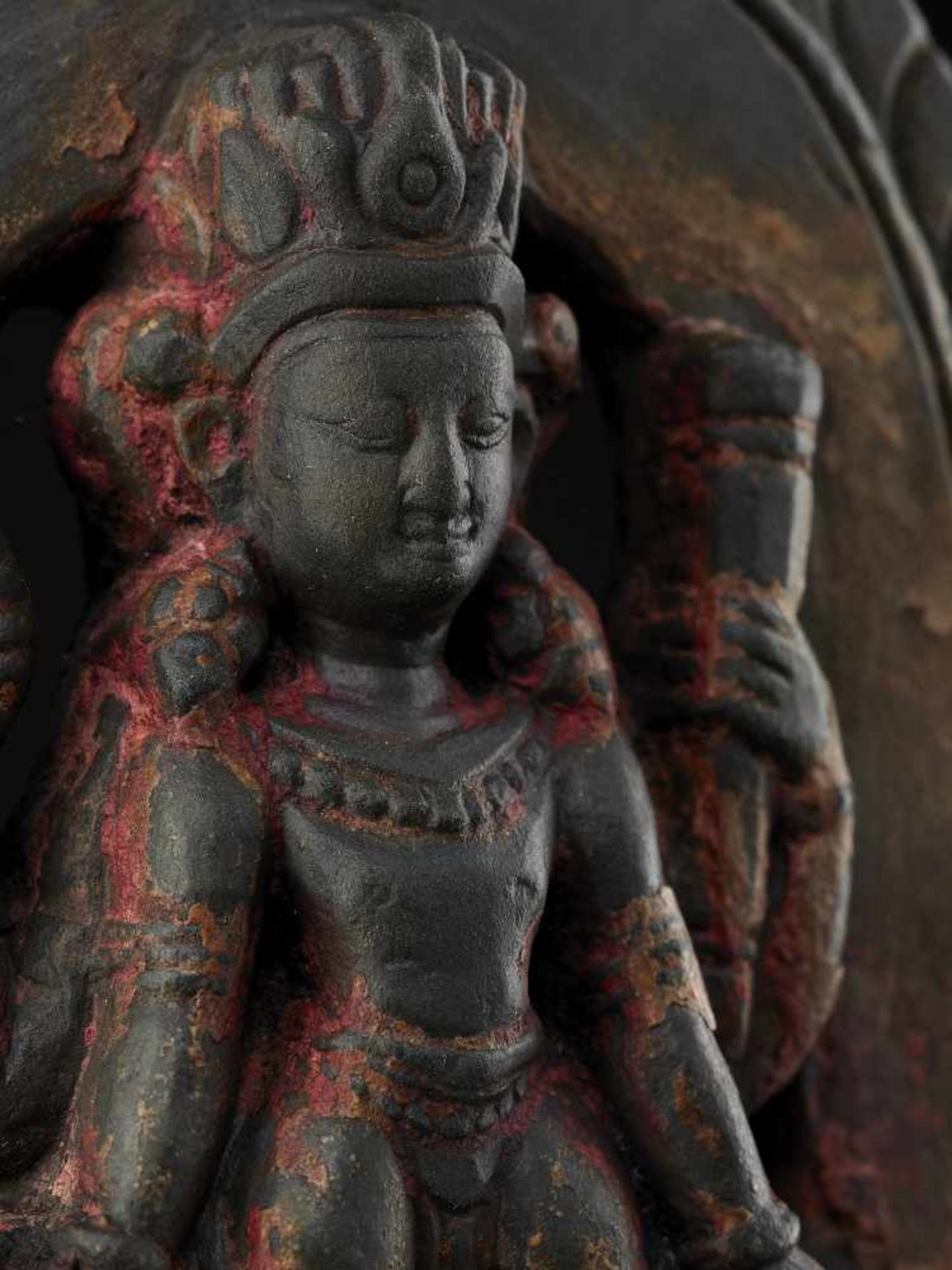 A NEPALESE STELE OF VISHNU, MALLA16th century. Newar, Kathmandu Valley, Malla period. Black - Image 2 of 8