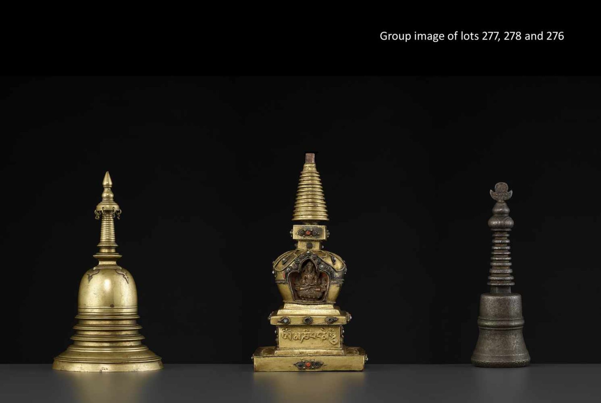 A REPOUSSE STUPA 18TH CENTURYTibet, 18TH to earlier 19TH century. A fire-gilt copper model of a - Image 11 of 11