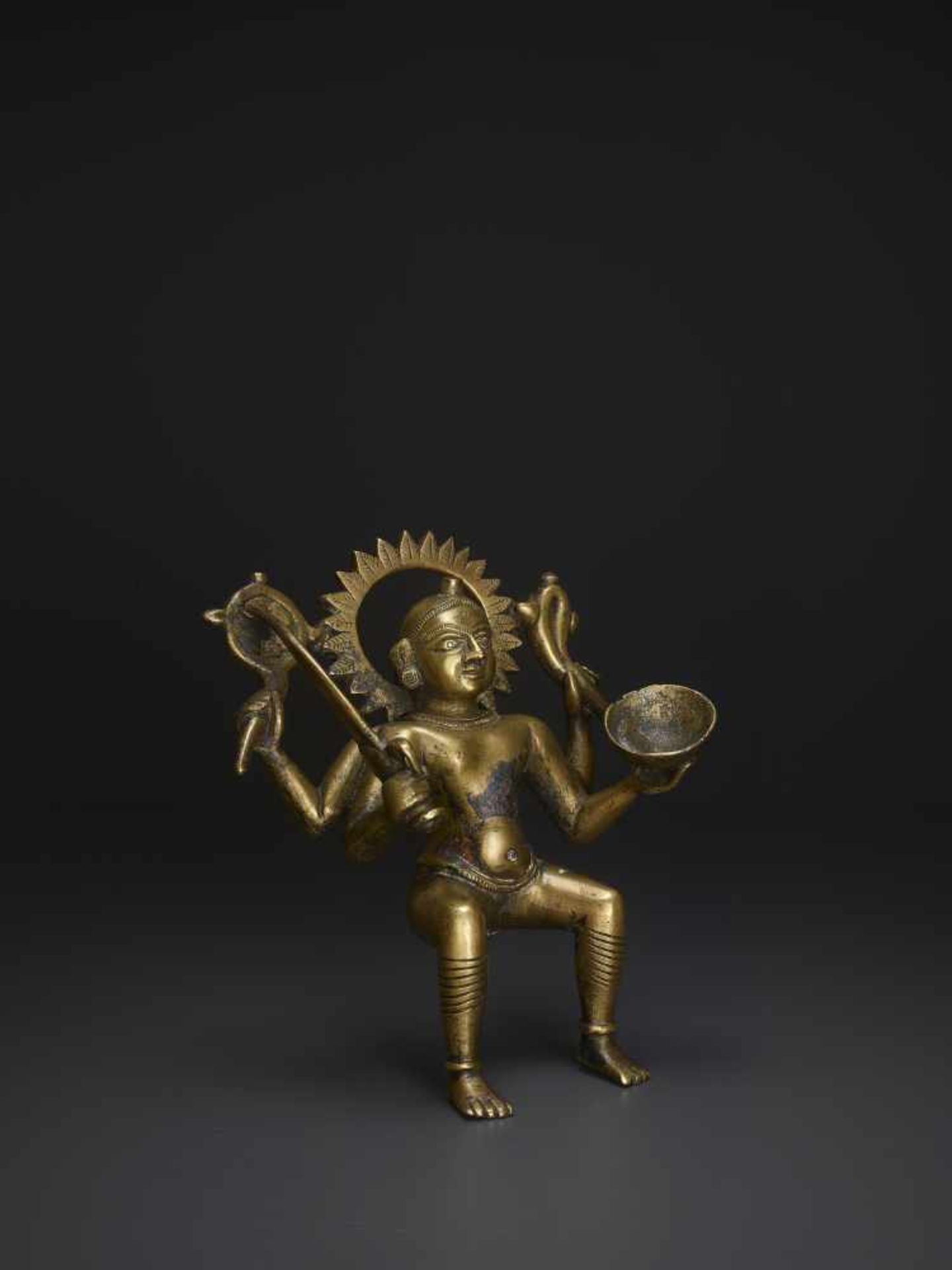 A RARE HINDU BRONZE DEITY India, 17th - 18th century. Finely cast bronze with neatly incised