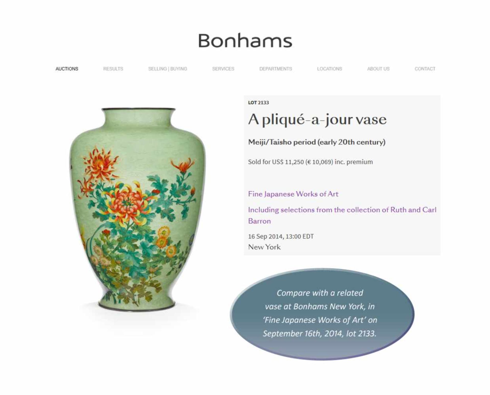 A SUPERB PLIQUE A JOUR VASE Japan, Meiji period (1868-1912). The translucent polychrome enamels - Image 9 of 9