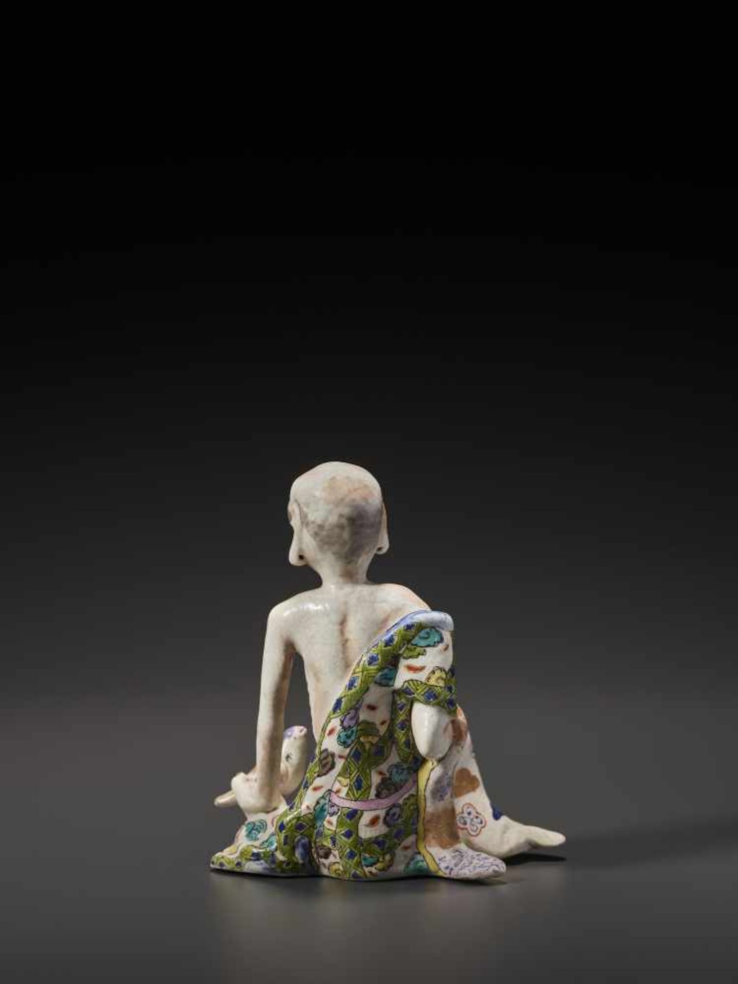 A SATSUMA FIGURE OF A RAKAN  Japan, Meiji period (1868-1912). Impressed seal mark to underside. - Image 5 of 8