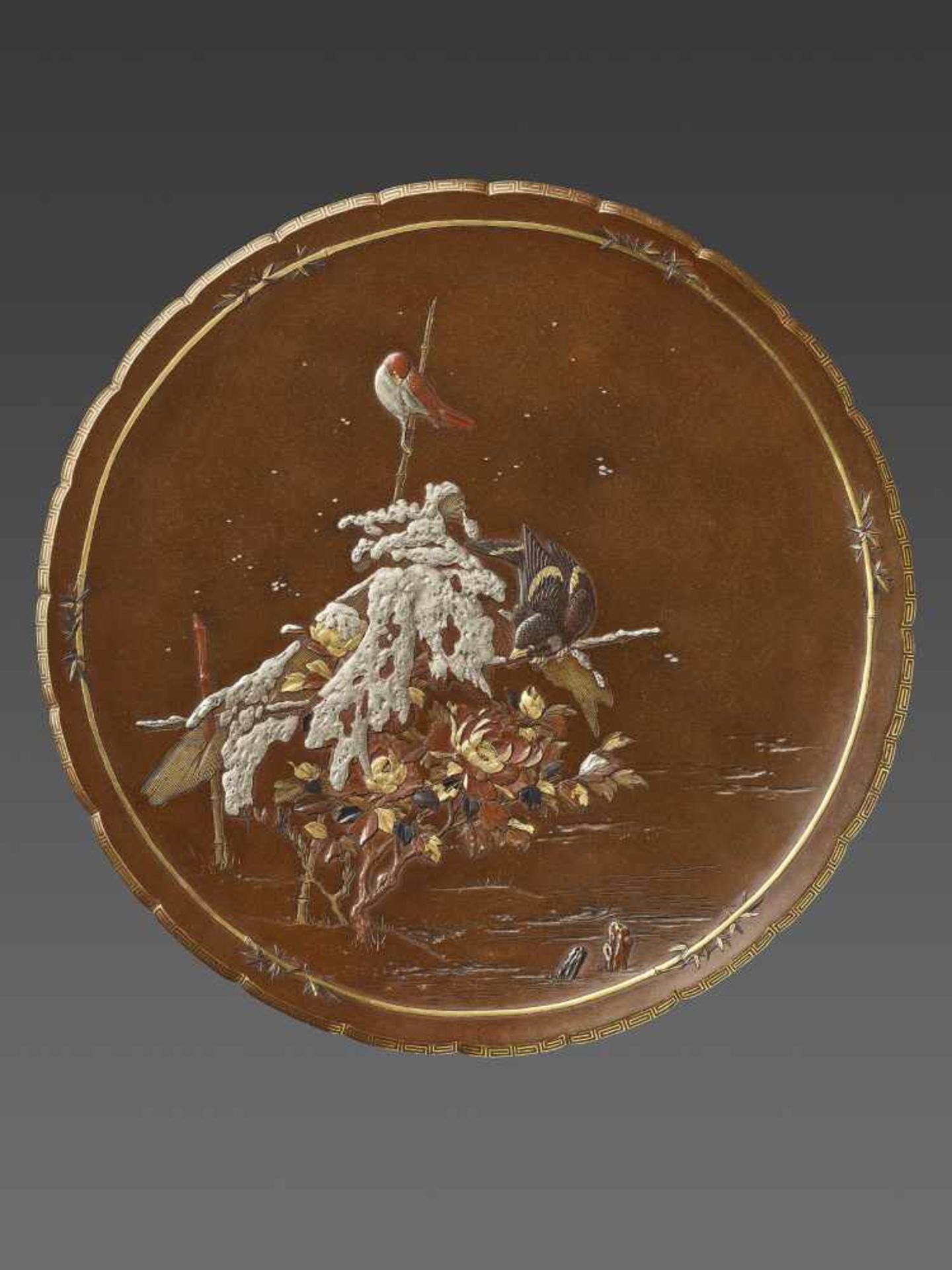 A LARGE INOUE BRONZE DISH  Japan, Meiji period (1868-1912). The backside is signed ‘Kyoto Inoue Sei’