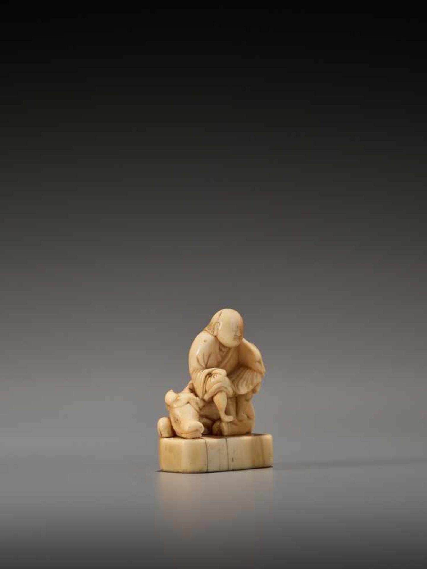 AN EARLY IVORY NETSUKE OF AN OX HERDER Unsigned, ivory netsuke Japan, mid-18th century, Edo - Image 8 of 9