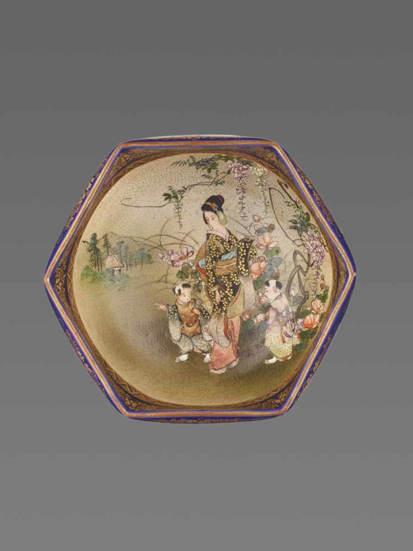 A ROYAL BLUE SEIZAN SATSUMA BOWL Japan, Meiji period (1868-1912). The hexagonal bowl bears a royal - Image 3 of 10