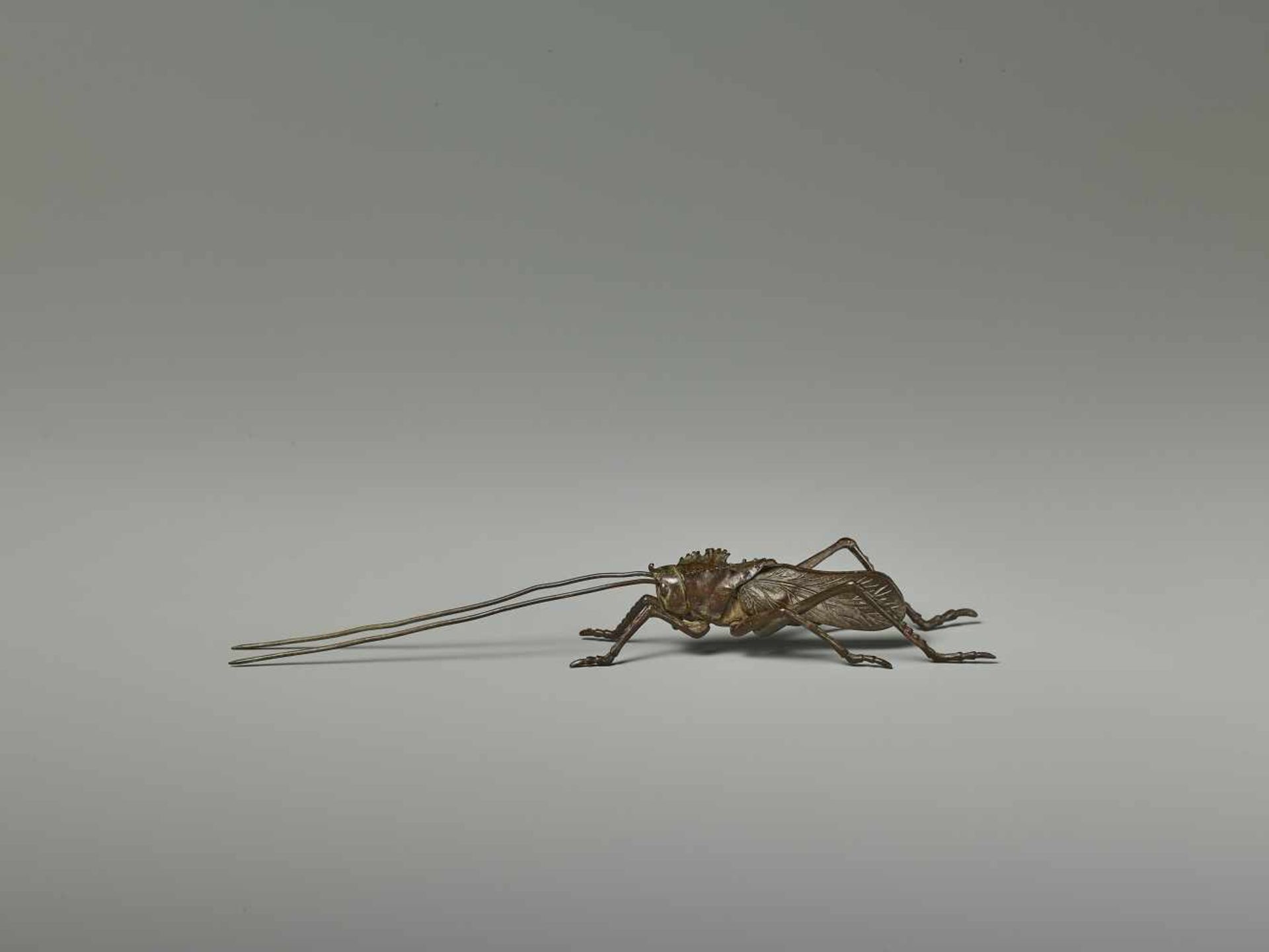 A RARE JIZAI OKIMONO OF A CRICKET, EDO PERIOD Japan, 18th/19th century. The miniature bronze model - Image 2 of 8