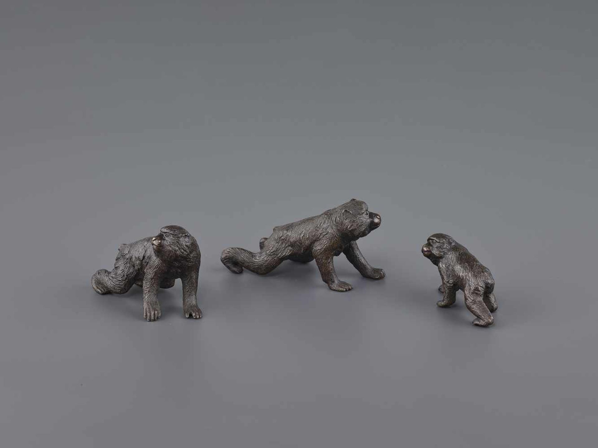 A SEIYA BRONZE GROUP OF MACAQUES Japan, Meiji period (1868-1912). All three monkeys bearing the - Image 4 of 10