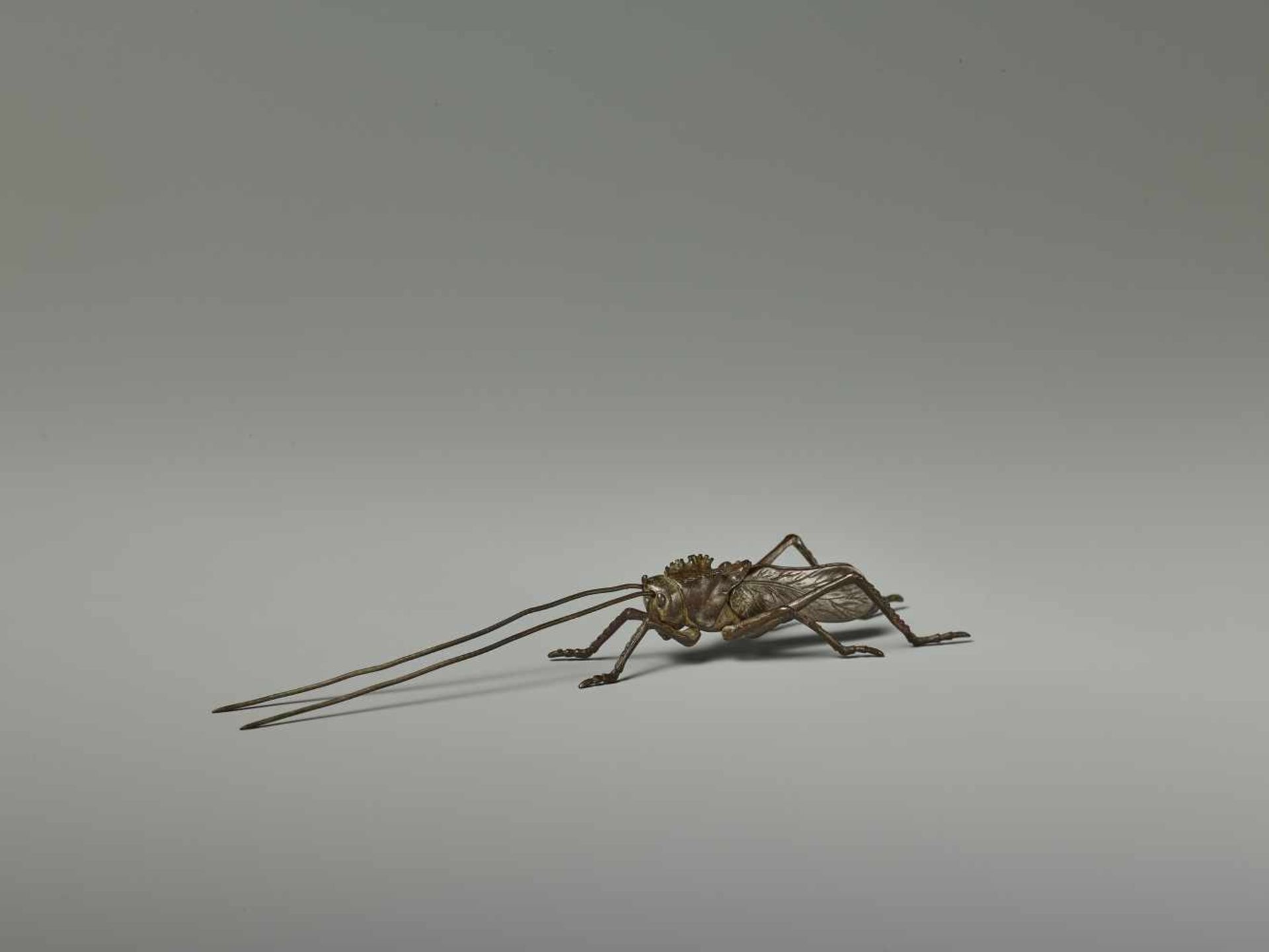 A RARE JIZAI OKIMONO OF A CRICKET, EDO PERIOD Japan, 18th/19th century. The miniature bronze model