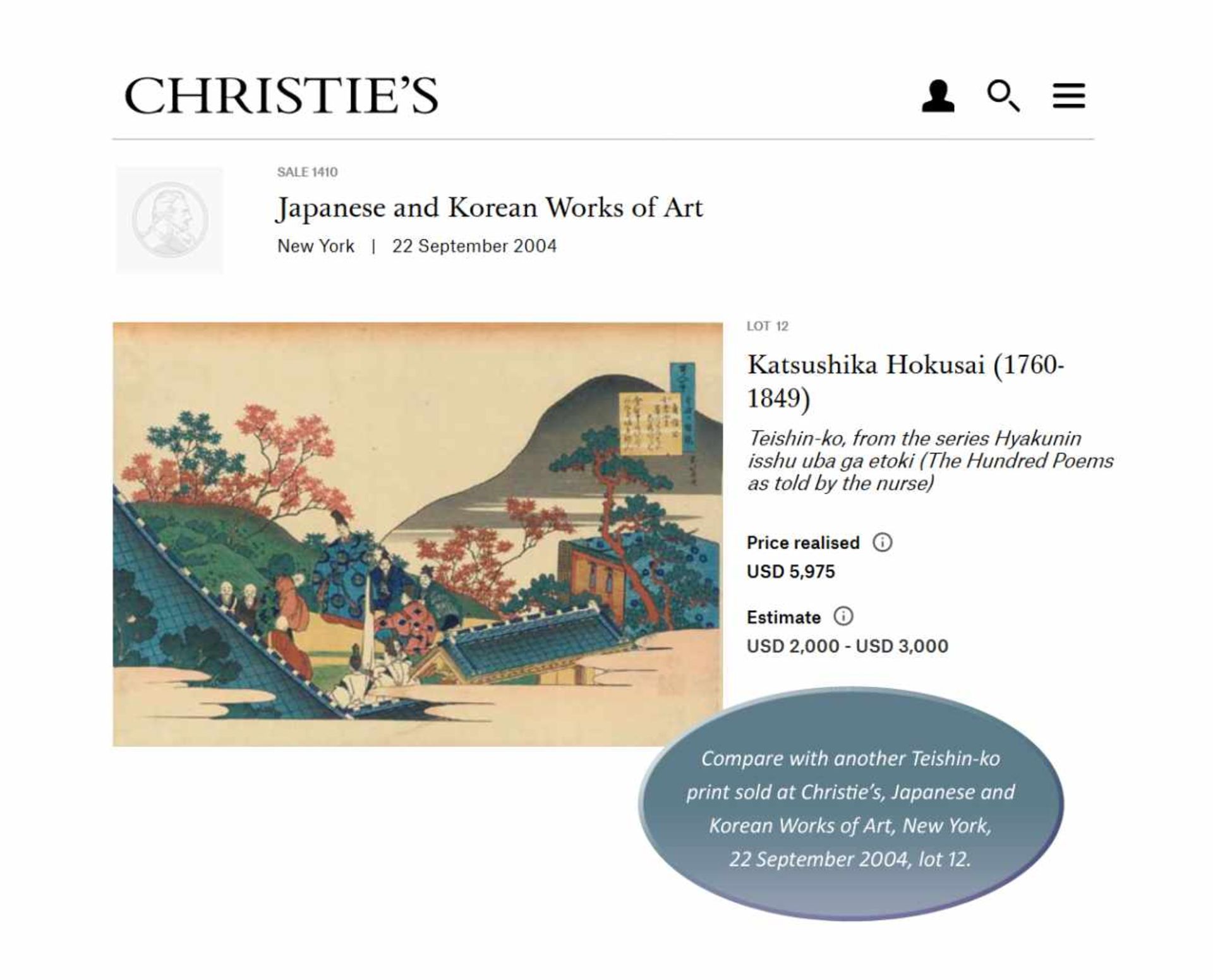 KATSUSHIKA HOKUSAI (1760 – 1849), TEISHIN-KO Japan, ca. 1835-1836. Woodblock print (nishiki-e), - Image 8 of 8
