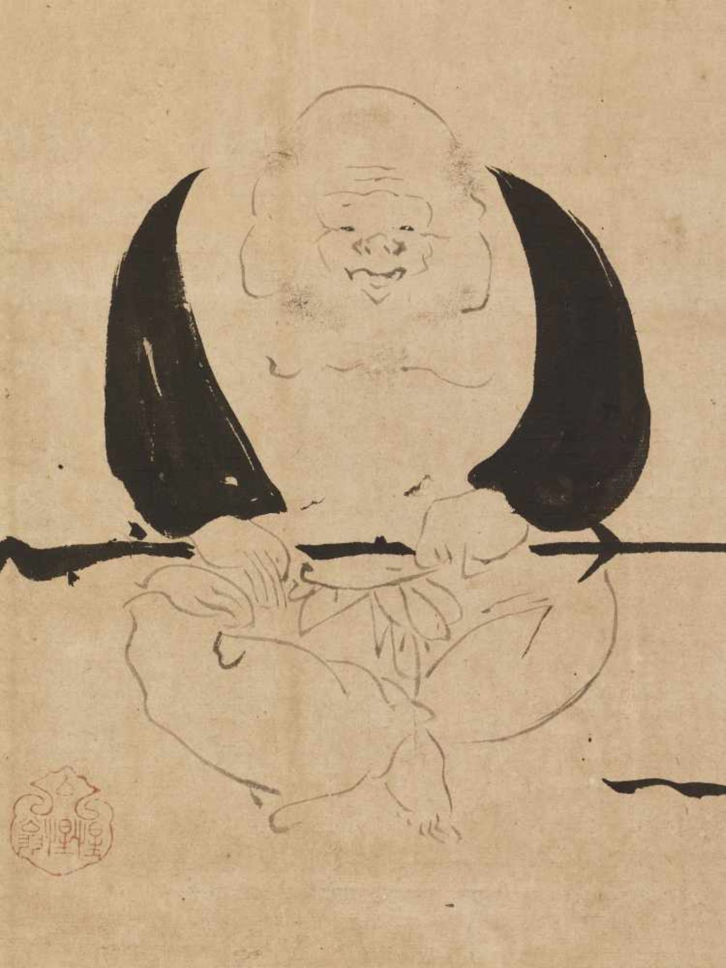 KAWANABE KYOSAI (1831-1889), HOTEI Japan, 19th century. Signed Seisei-o in an archaistic - Image 4 of 7