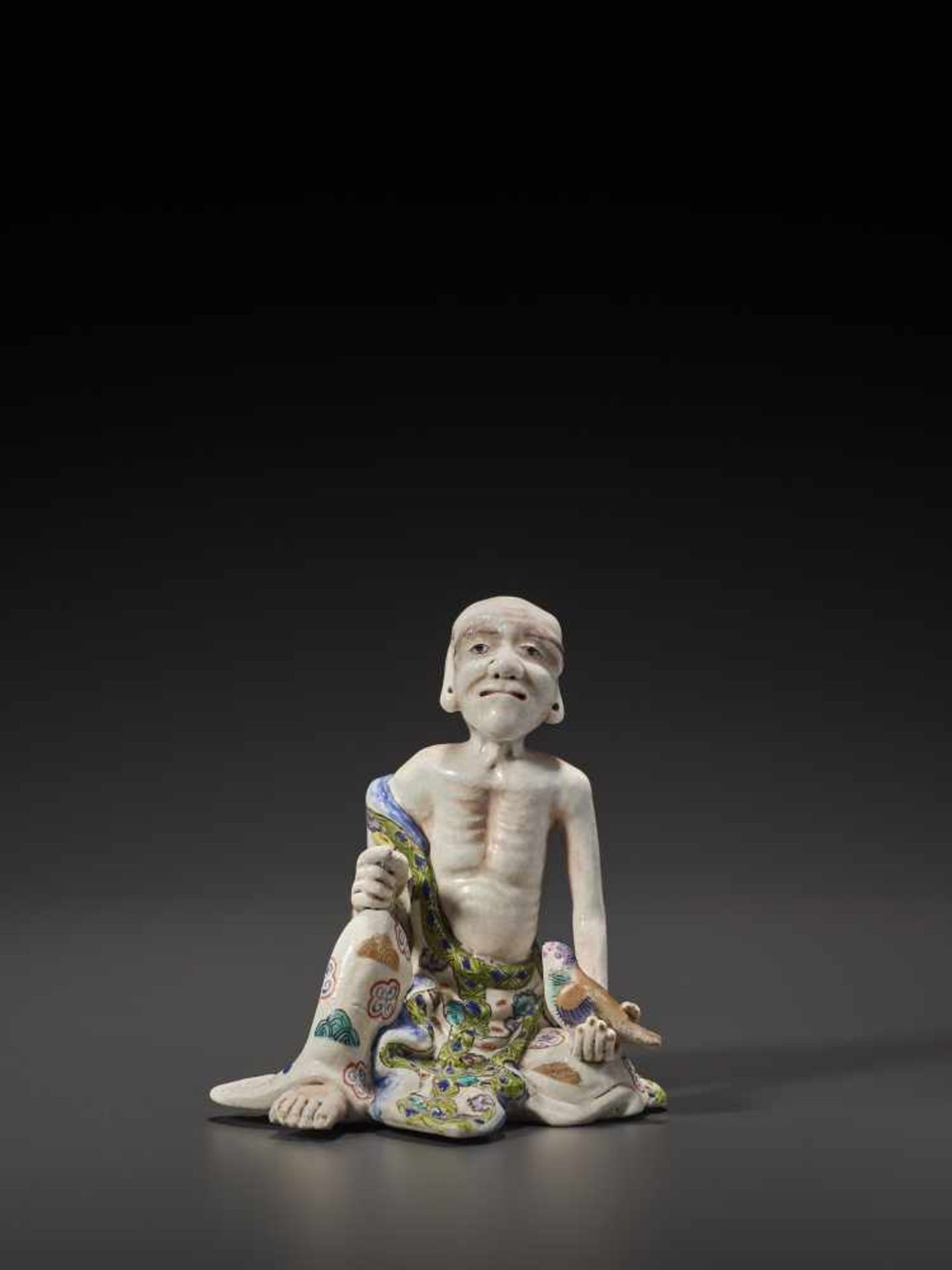 A SATSUMA FIGURE OF A RAKAN  Japan, Meiji period (1868-1912). Impressed seal mark to underside. - Image 2 of 8