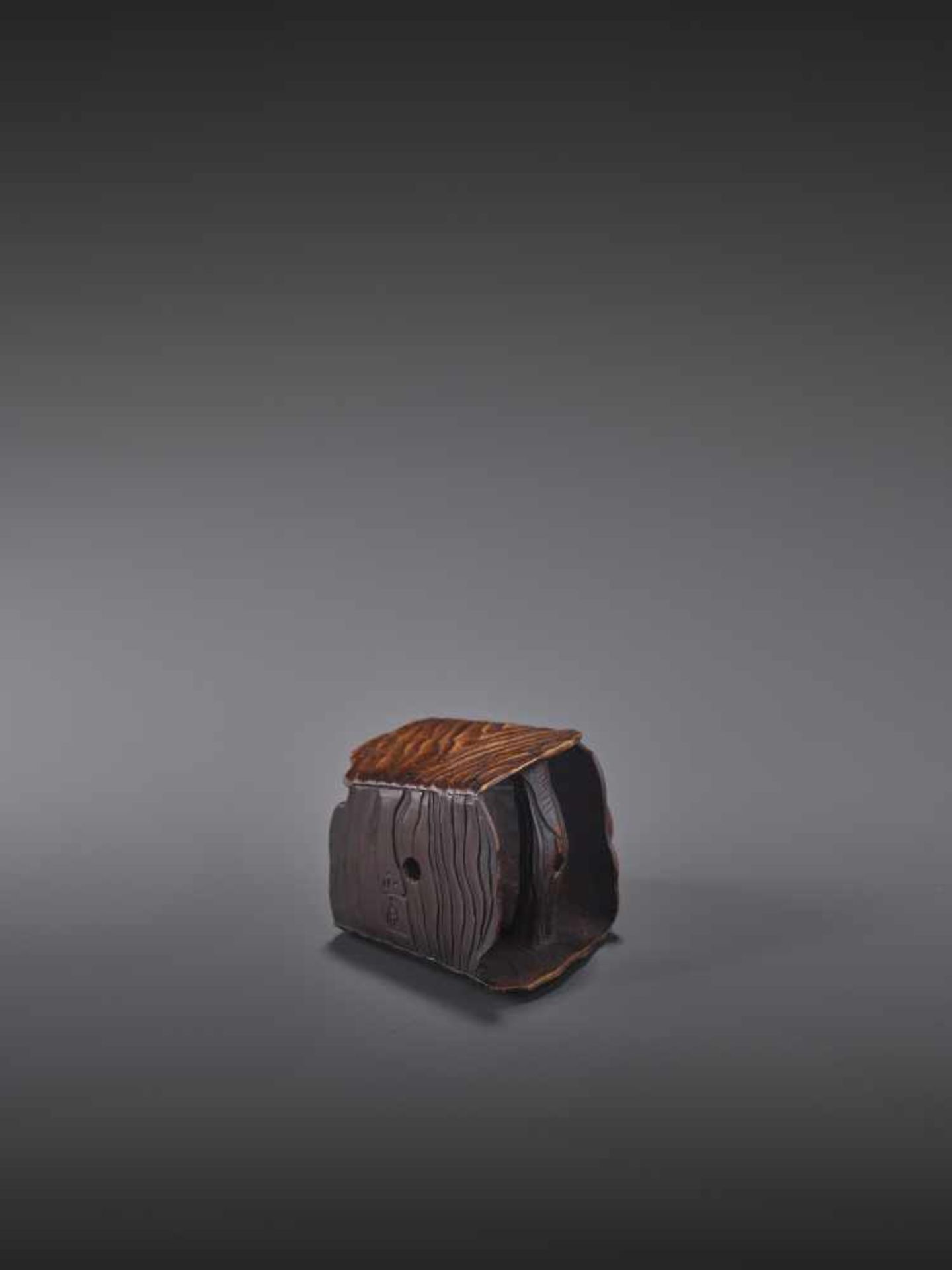 A FINE WOOD NETSUKE OF A SNAIL ON A BUCKET BY MASANAO By Masanao, wood netsukeJapan, Ise-Yamada, - Image 12 of 13