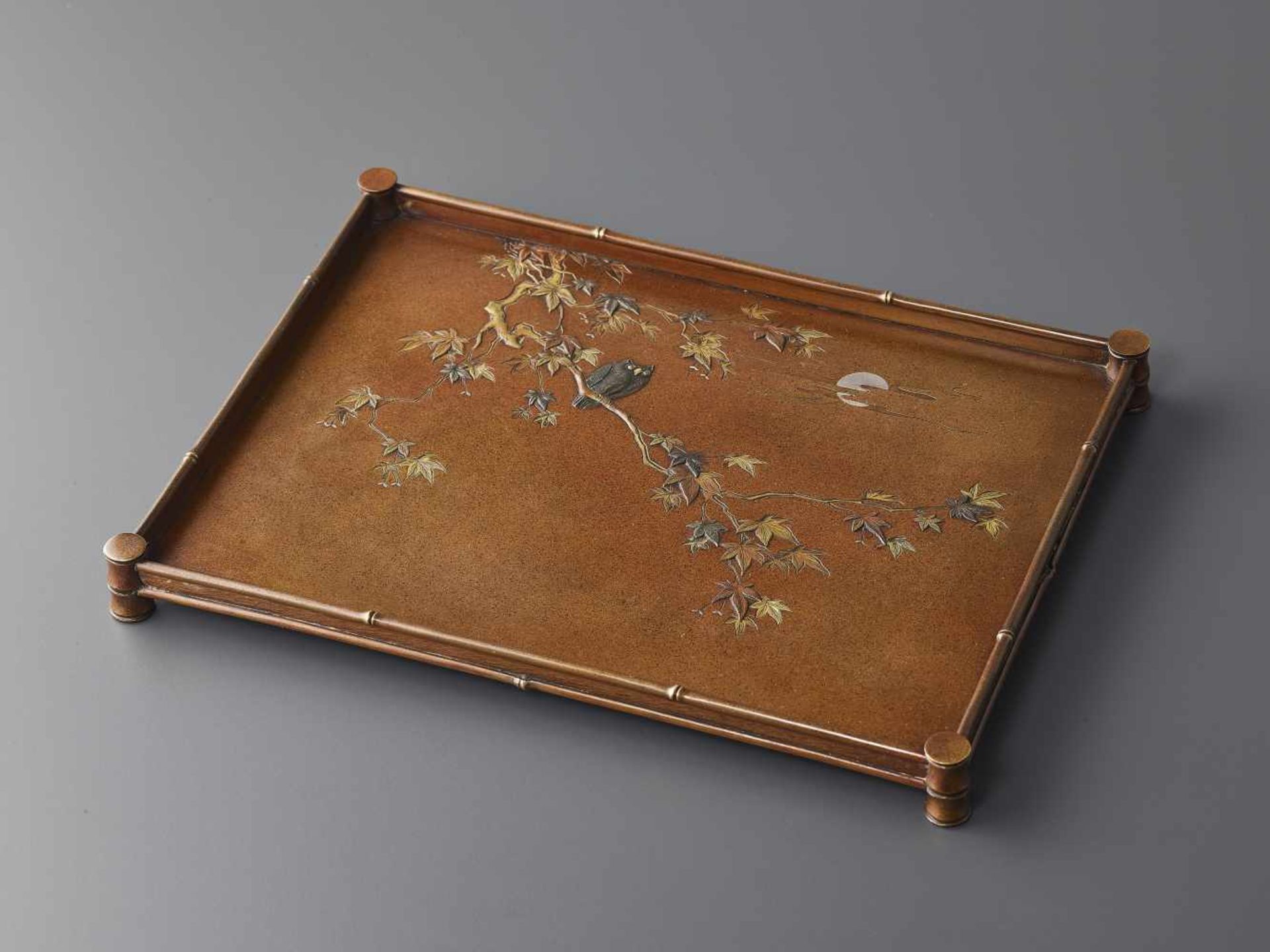 A RARE NOGAWA BRONZE TRAY  Japan, Meiji period (1868-1912). Attributed to Miyabe Atsuyoshi. The