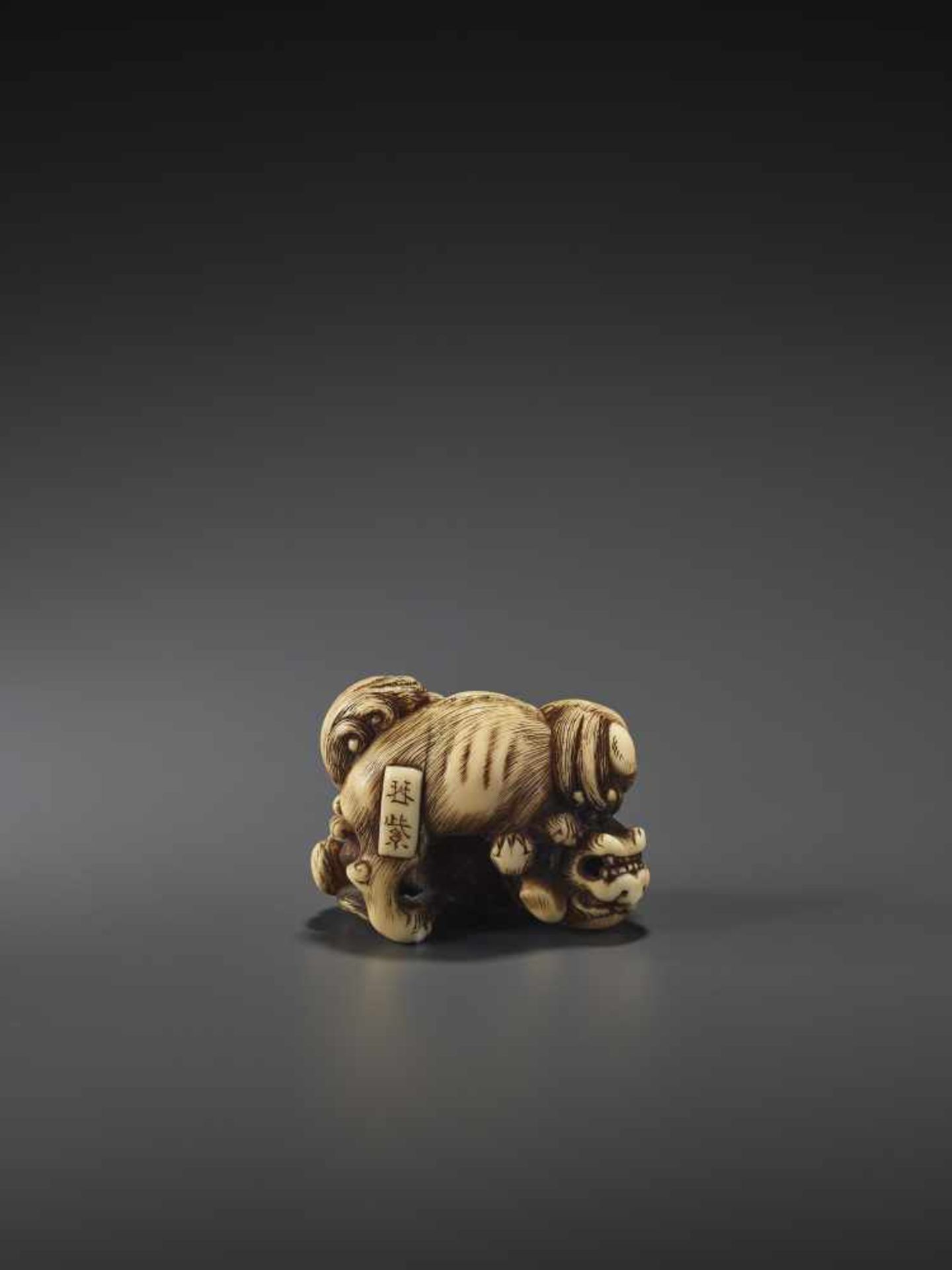 A FINE IVORY NETSUKE OF TWO FIGHTING SHISHI BY KINSHI By Kinshi, ivory netsukeJapan, 19th century, - Image 6 of 10