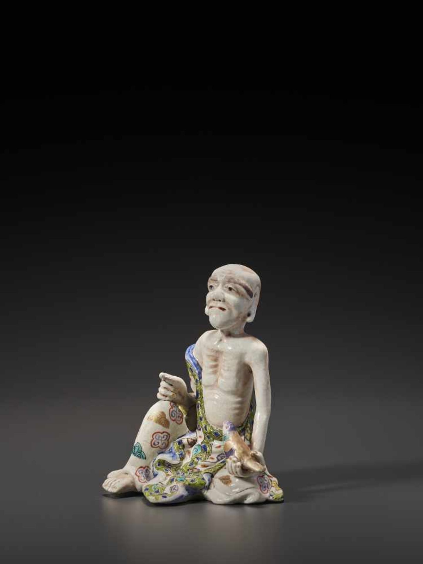 A SATSUMA FIGURE OF A RAKAN  Japan, Meiji period (1868-1912). Impressed seal mark to underside. - Image 3 of 8