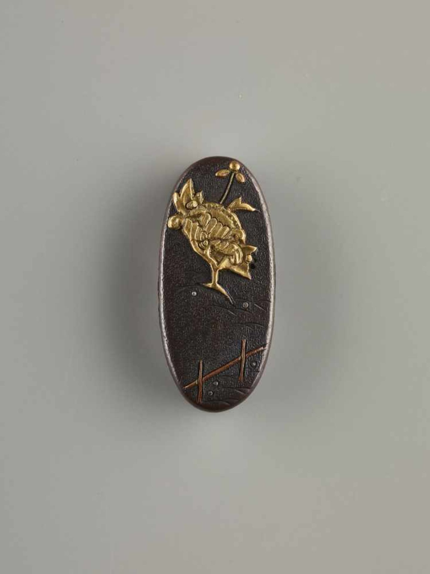 TWO FUCHI-KASHIRA Unsigned, shakudo with gold and bronzeJapan, Edo period (1615-1868)The first of - Image 3 of 3