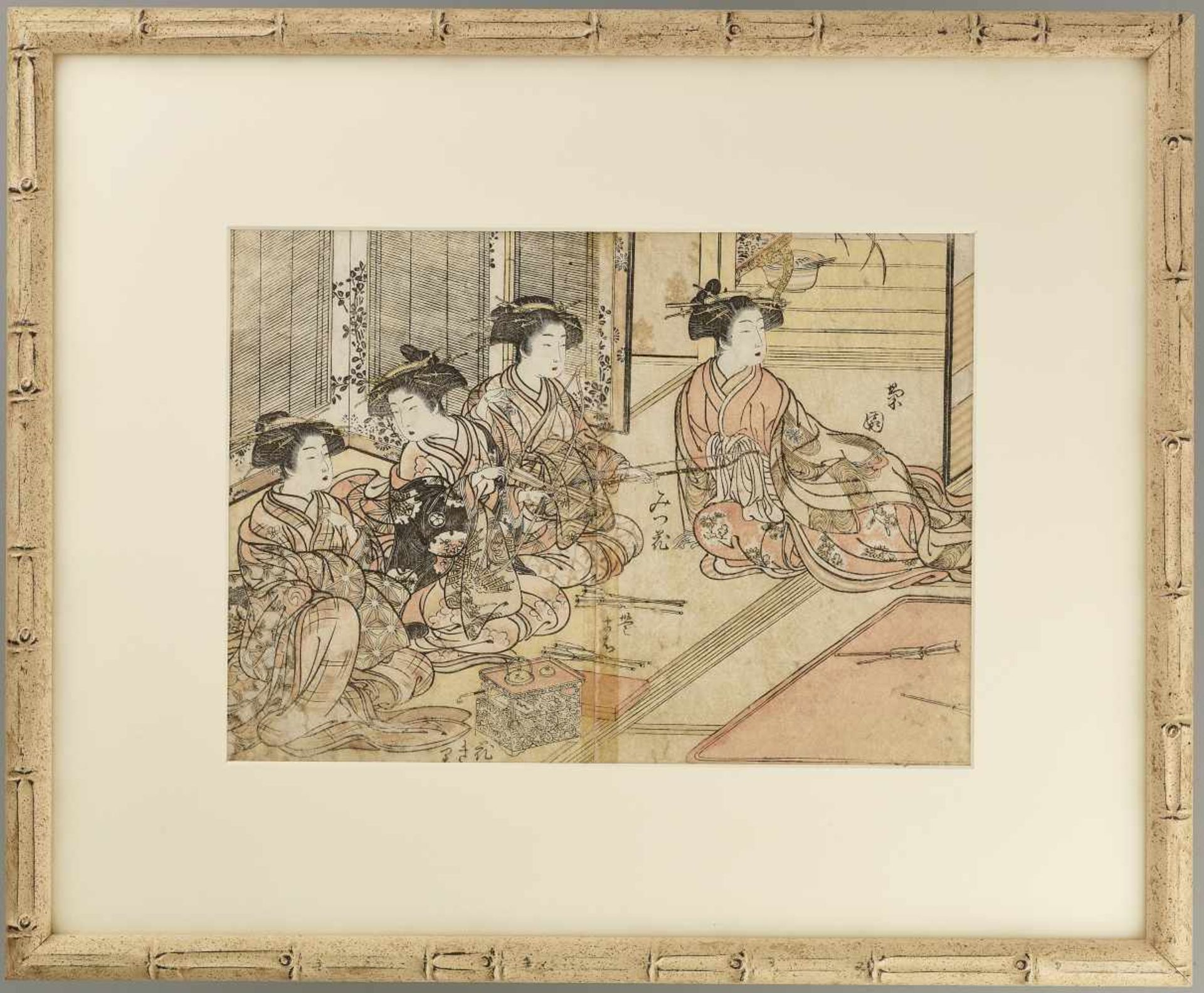 KATSUKAWA SHUNSHO (1726 - 1793) Japan, ca. 1780, original two-sheet woodblock print with depiction