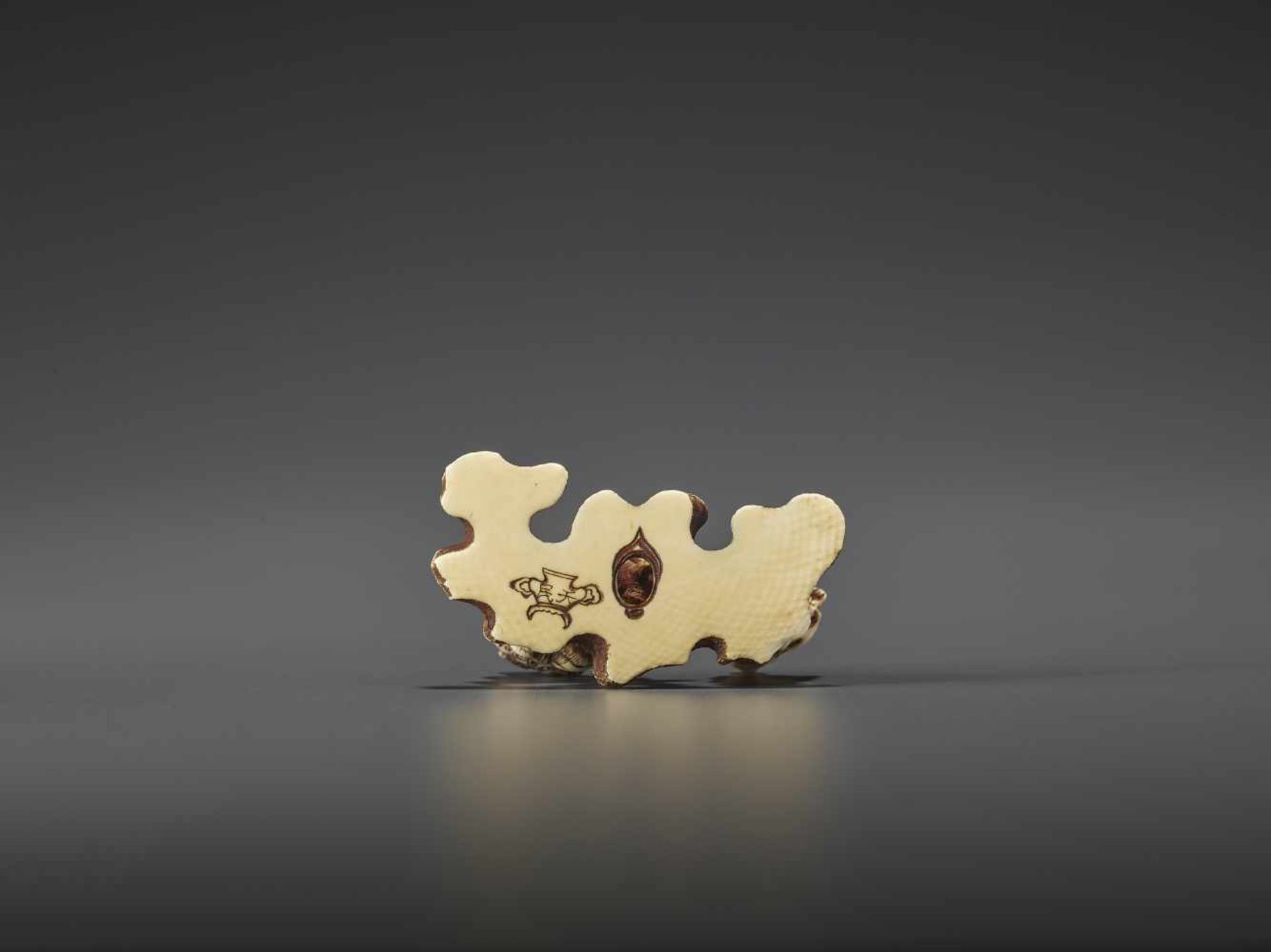 A MINUTELY CARVED IVORY NETSUKE OF ONI, KAPPA AND MONK SIGNED TENMIN Signed Tenmin, ivory - Image 8 of 10